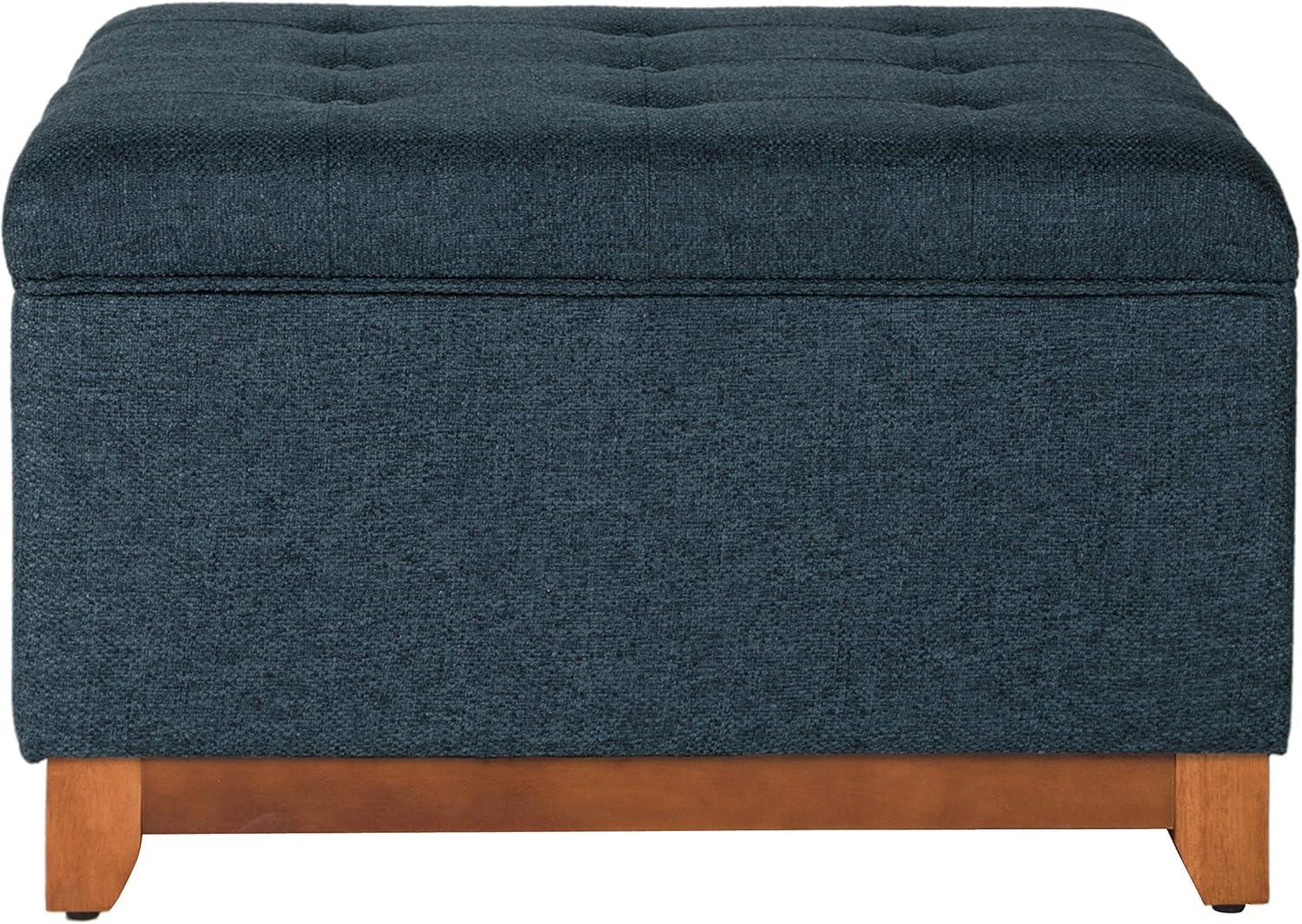 Cocktail Storage Bench Navy - HomePop: Upholstered, Tufted, Wood Base, Honey Oak Finish