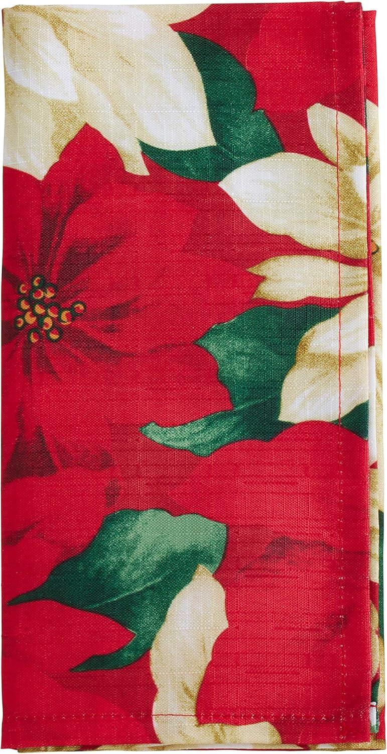 Holiday Poinsettia Design Red and Green Table Napkins Set