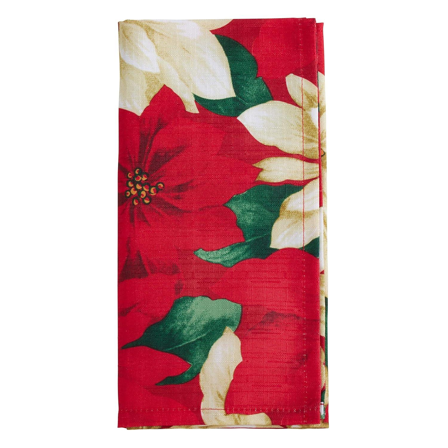 Saro Lifestyle Poinsettia Design Table Napkins (Set of 12), 20", Multicolored