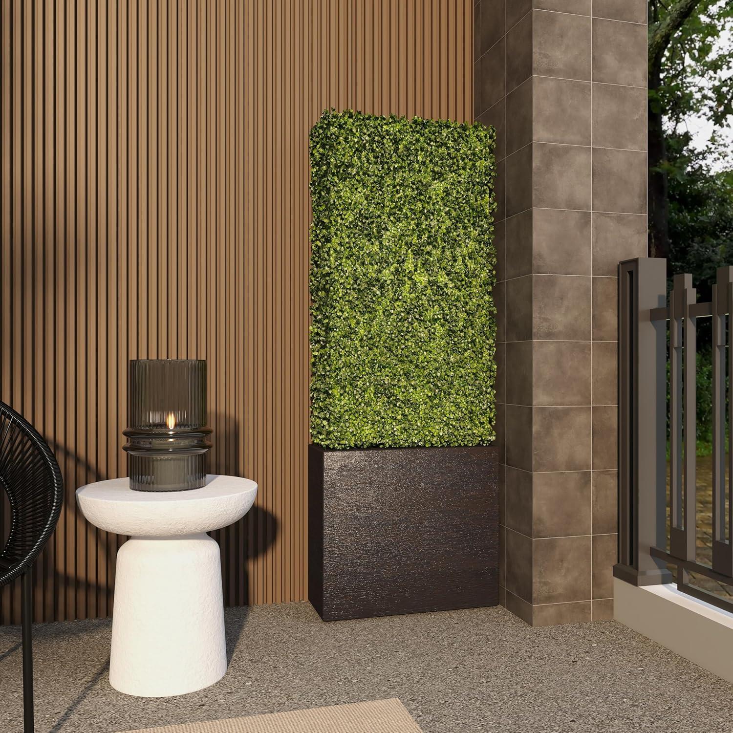 DecMode Green Plastic Contemporary Artificial Boxwood Hedge Topiary with Black Planter Box 22" x 9" x 59"