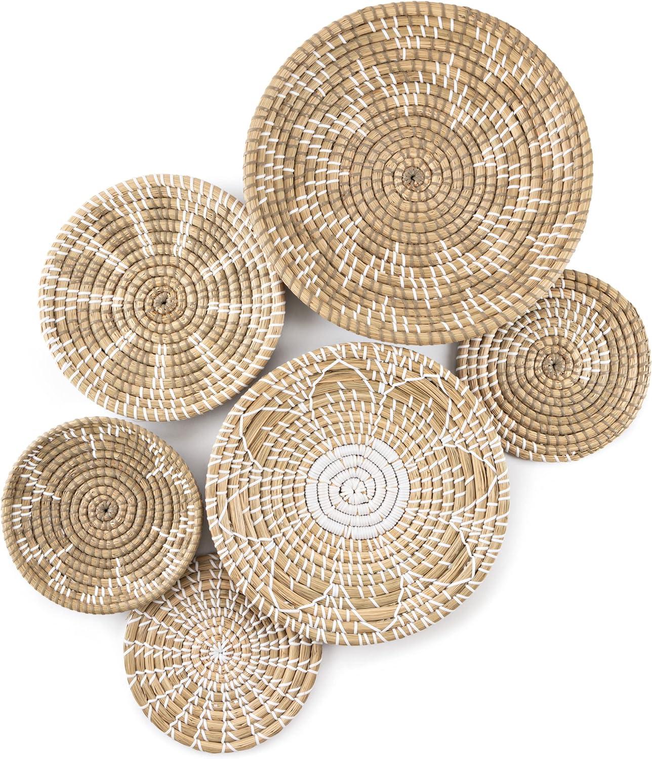 Handcrafted Seagrass Round Wall Basket Set in Natural and White