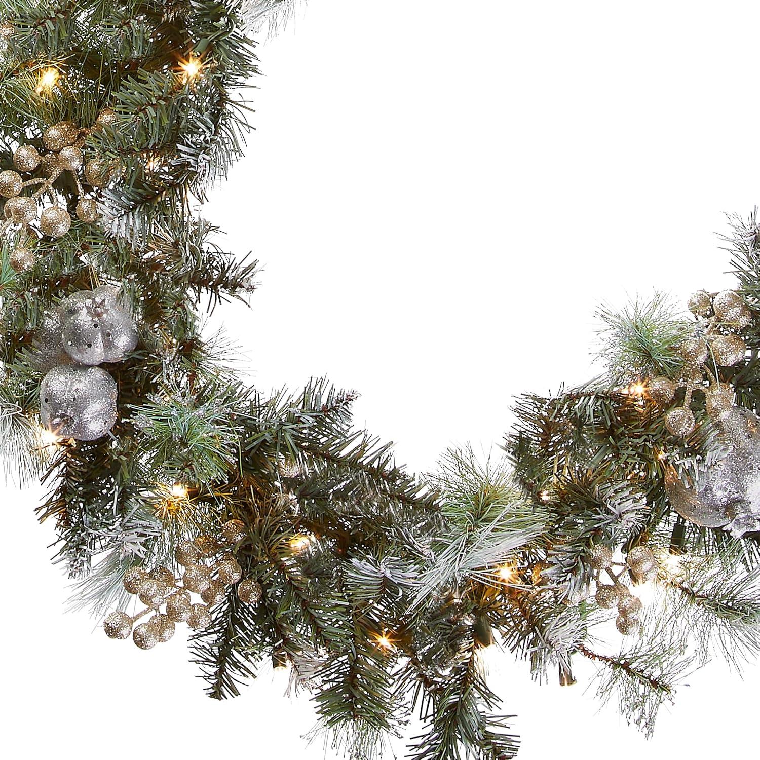 National Tree Company 9 ft. Glittery Pomegranate Pine Garland with Clear Lights