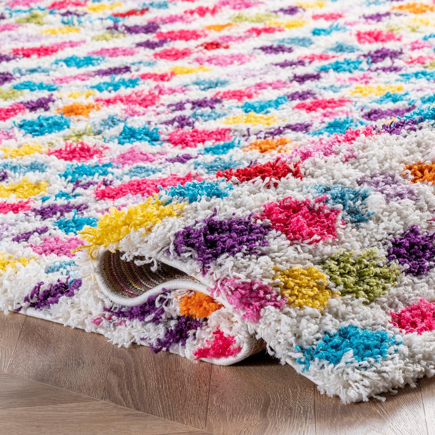 Radiant Rainbow Polka Dot 9' x 12' Multicolor Shag Area Rug