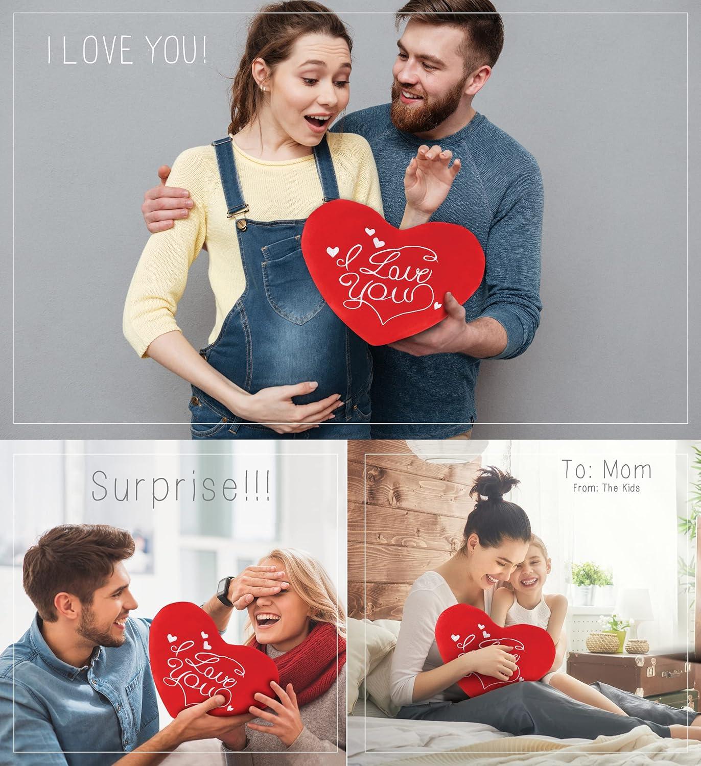 DolliBu I Love You Plush Red Heart Pillow - Fluffy Decorative Stuffed Heart Plush for Anniversary, Valentines Day and Special Occasions, Cute Plush Heart Shaped Throw Pillows - 12 Inch