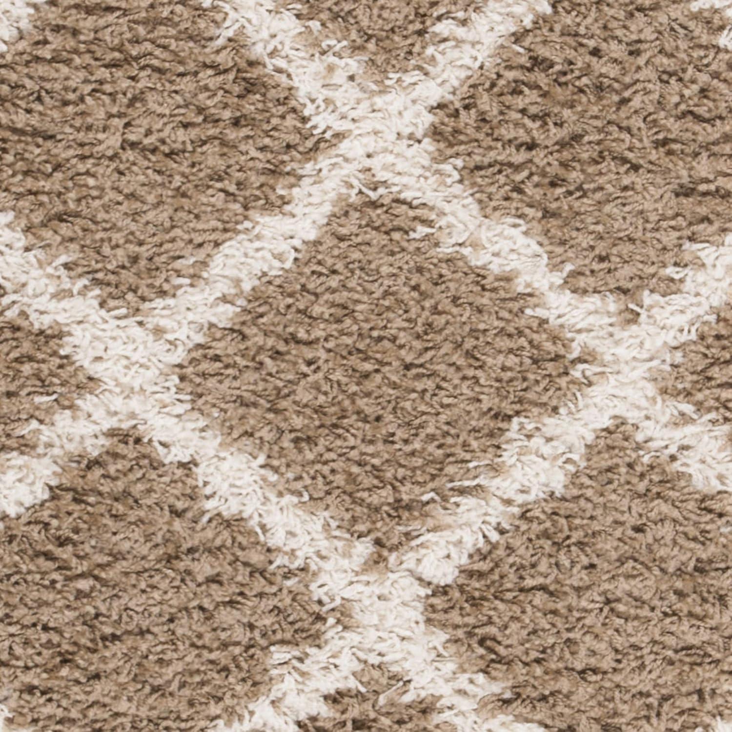 SAFAVIEH New York Shag Collection Runner Rug - 2' x 8', Dark Beige & Ivory, Trellis Design, Non-Shedding & Easy Care, 1.2-inch Thick Ideal for High Traffic Areas in Living Room, Bedroom (SG169A)