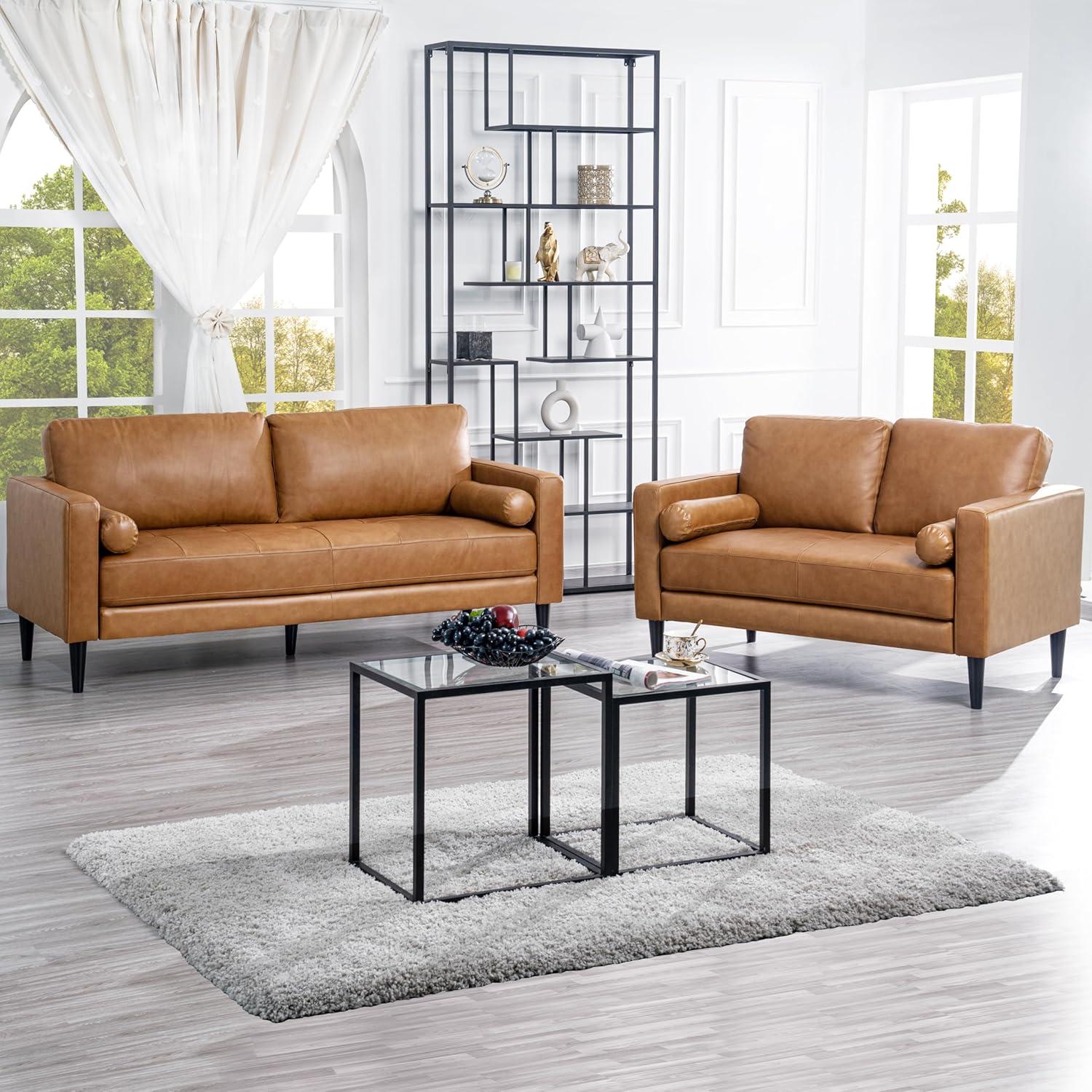 Marisa Tan Leather Loveseat and Armchair Set