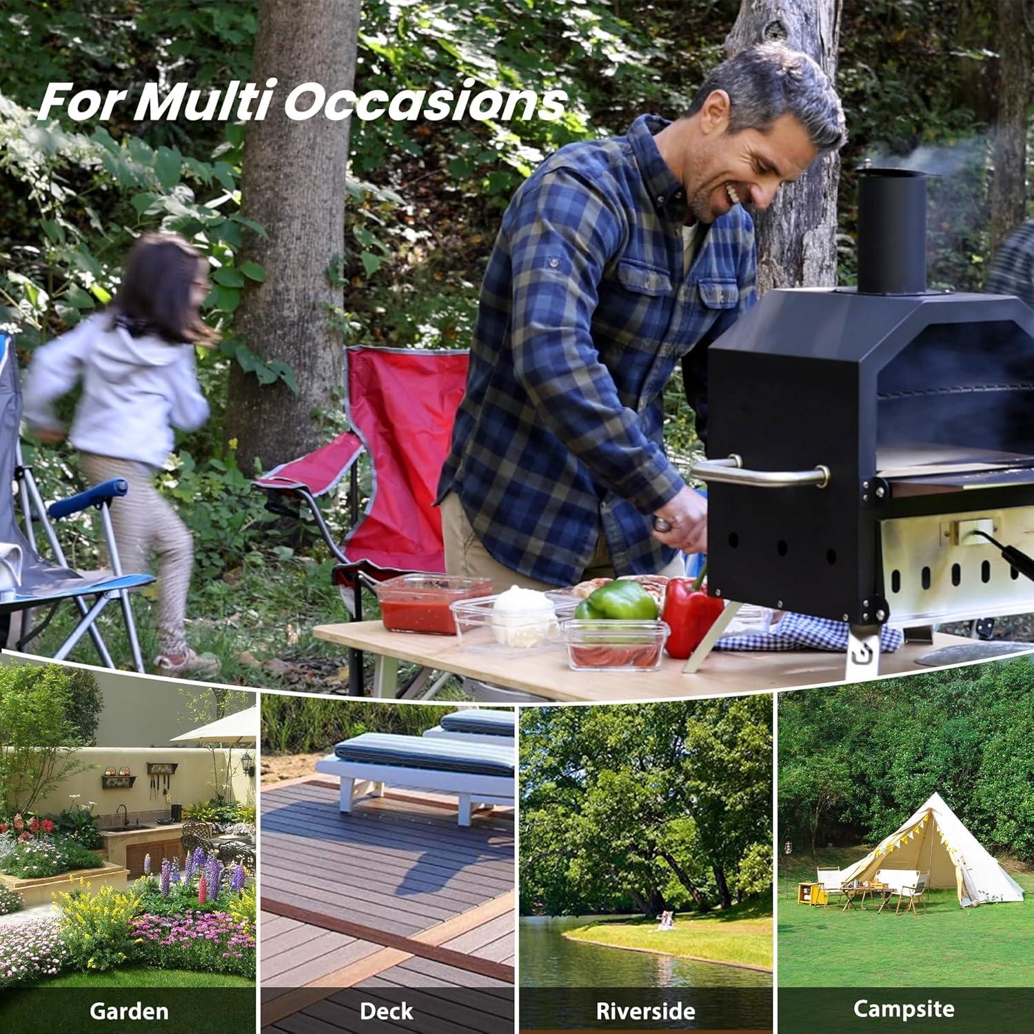 12 in. Outdoor Wood Fired Pizza Oven 2-Layer Pizza Maker Outside Pizza Grill for Backyard Parties, Black