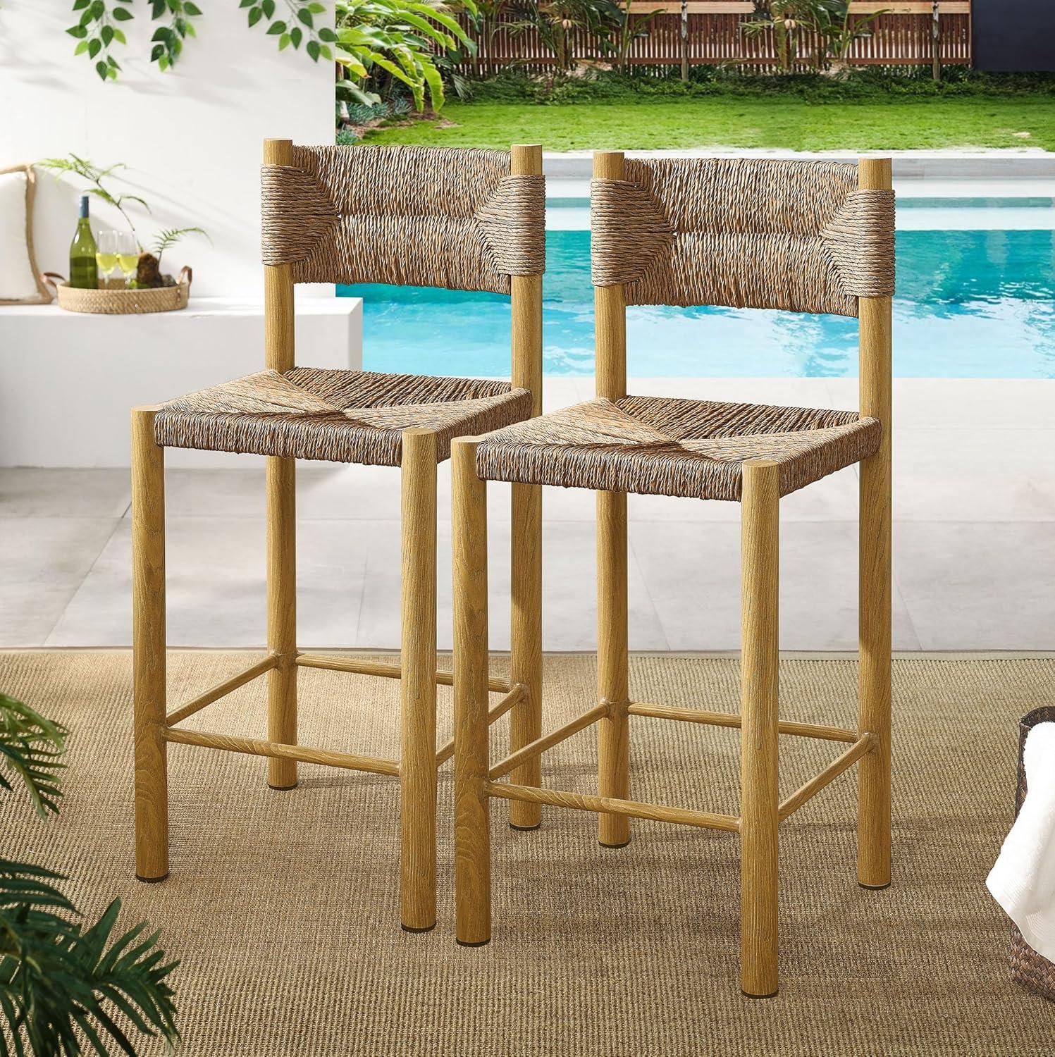Modway Parkland Outdoor Patio Rattan And Aluminum Counter Stools Set Of 2