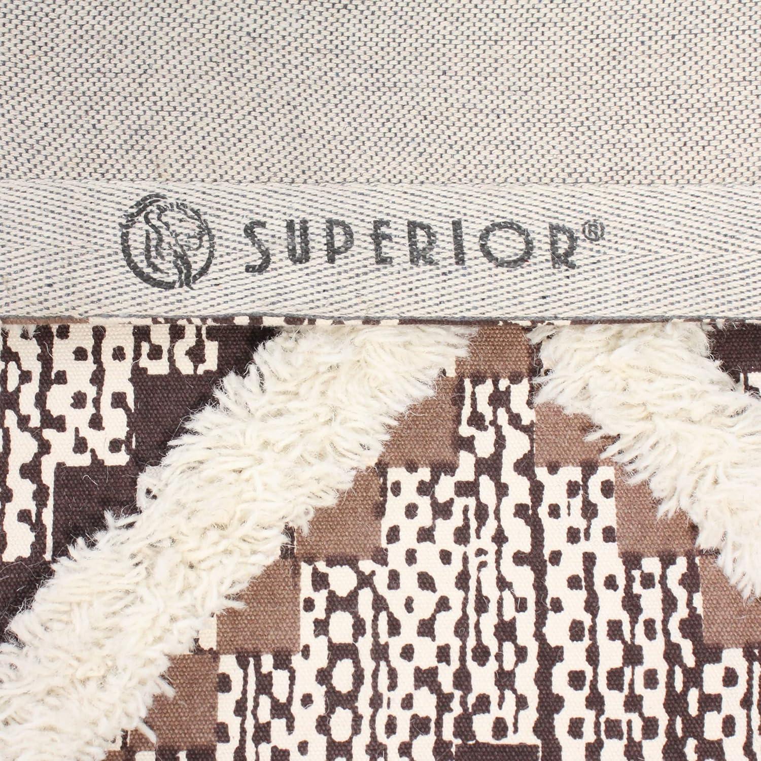 Superior Evren Hand-Tufted Cotton/Wool Textured Geometric Tan/Chocolate Farmhouse Area Rug, 2' x 4'