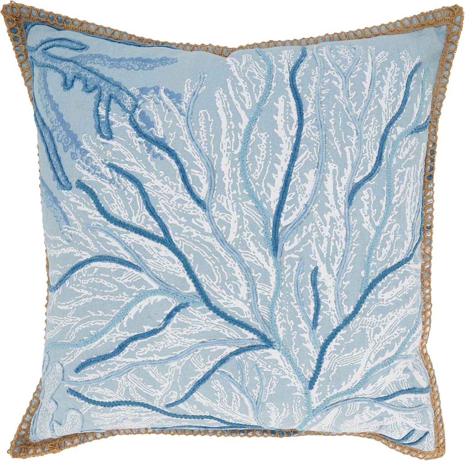 Blue Cotton Sea Fan Design 20" Square Throw Pillow