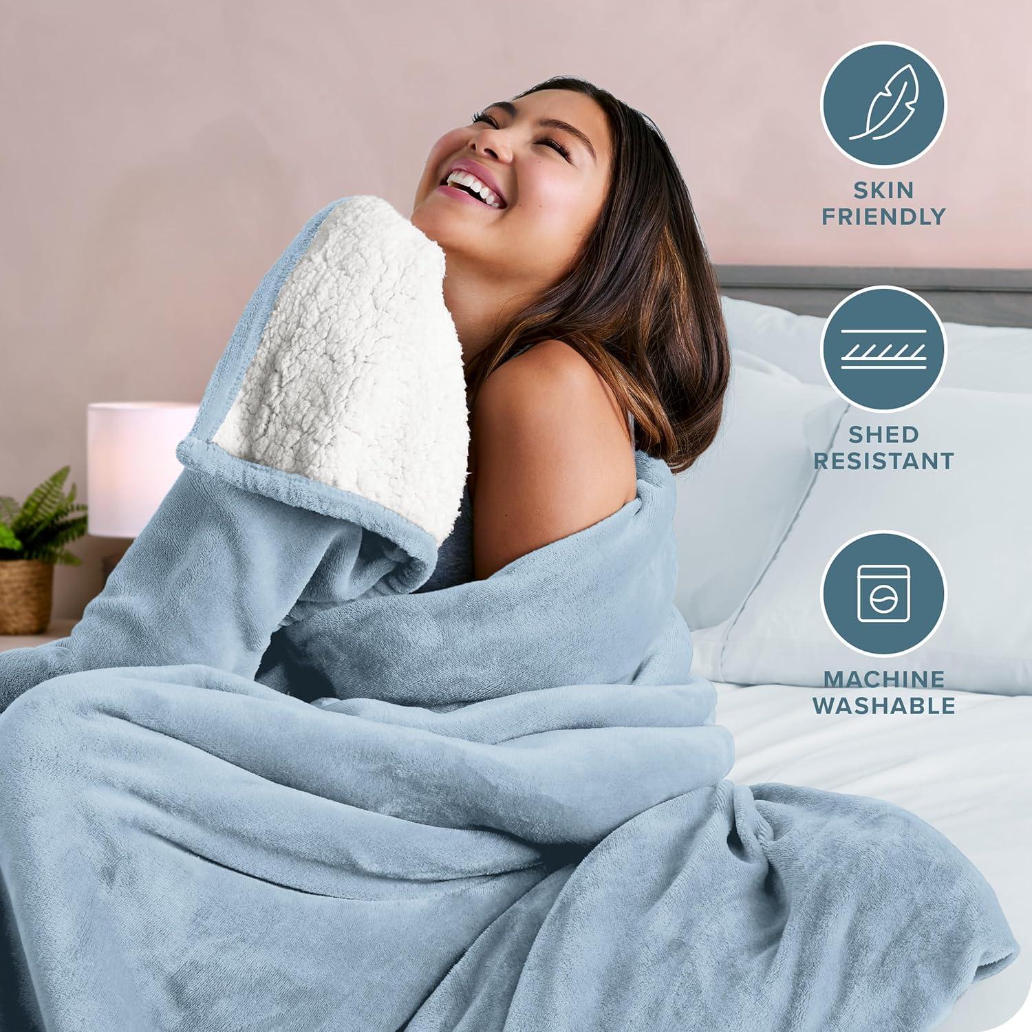 Light Blue Twin/Twin XL Faux Shearling Fleece Blanket by Bare Home