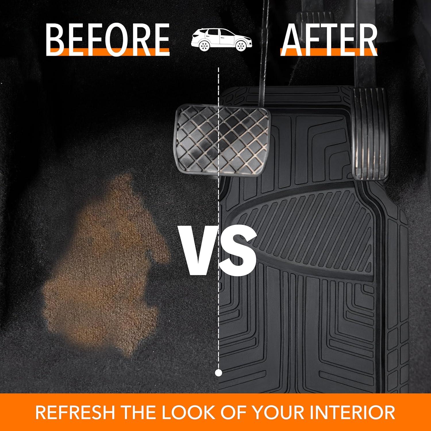 4-Piece Premium Rubber Floor Mat for Cars, SUVs and Trucks, All Weather Protection, Universal Trim to Fit