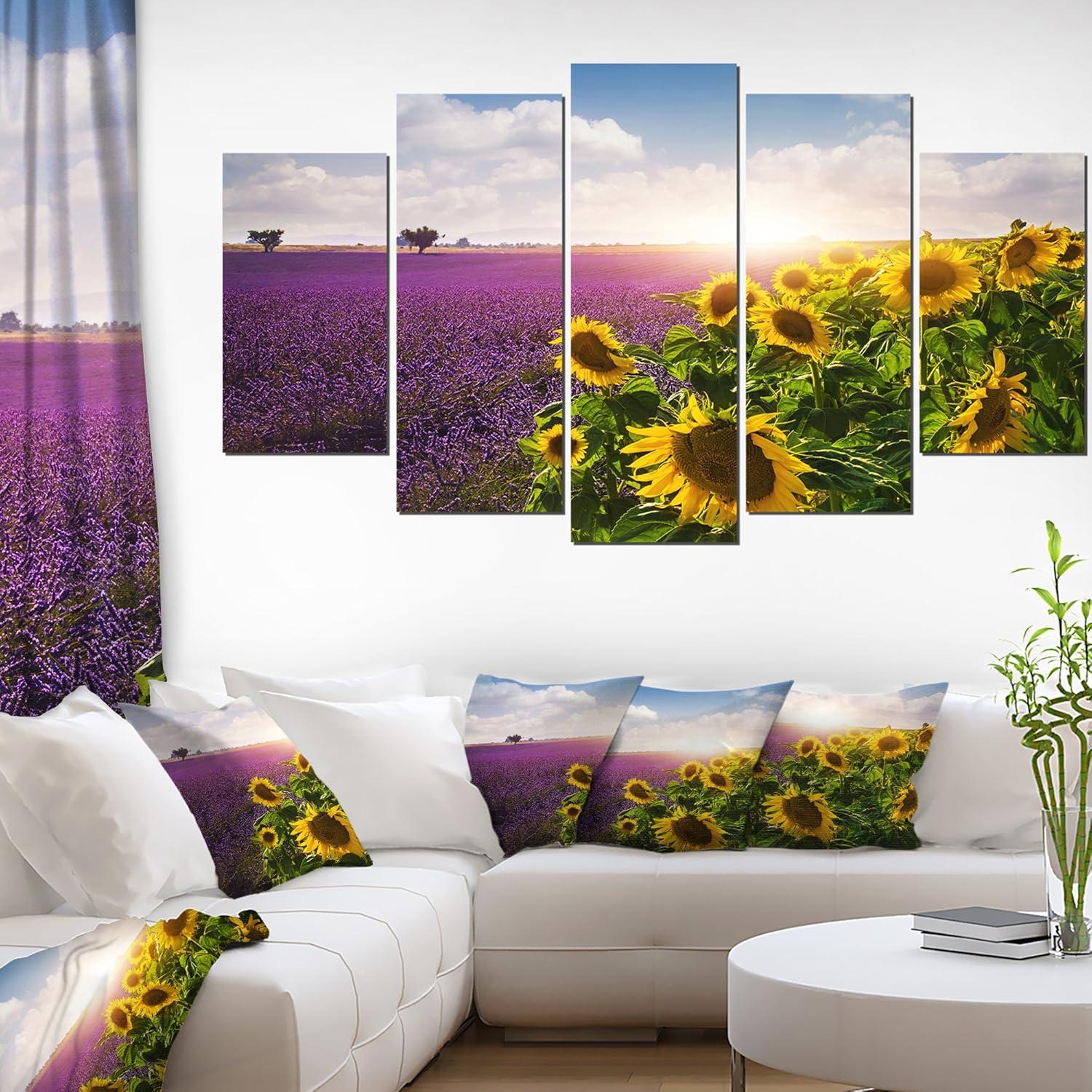 Lavender and Sunflower Fields 5-Panel Canvas Art Print