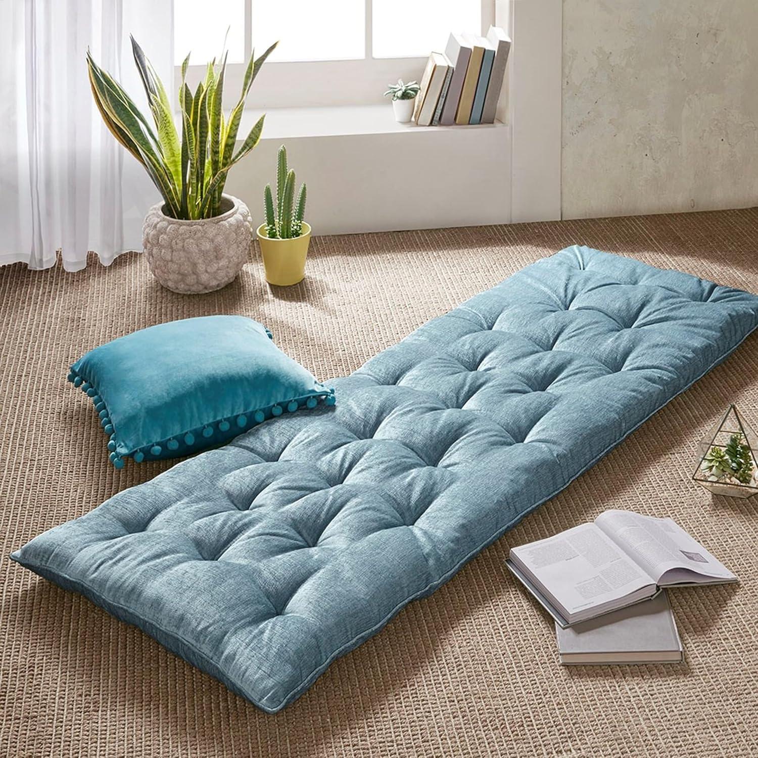 Intelligent Design Edelia Polyester Chenille Long Floor Cushion in Aqua Blue