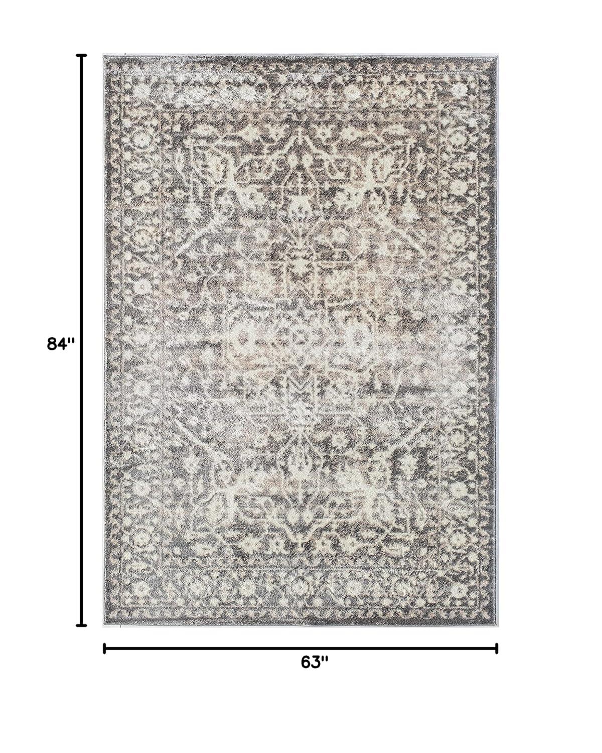 Rugs America Leopold LX20B Stone Transitional Cream Area Rug for Dining Room Rug Neutral Rug Living Room Rug Kitchen, 5'3"x7'