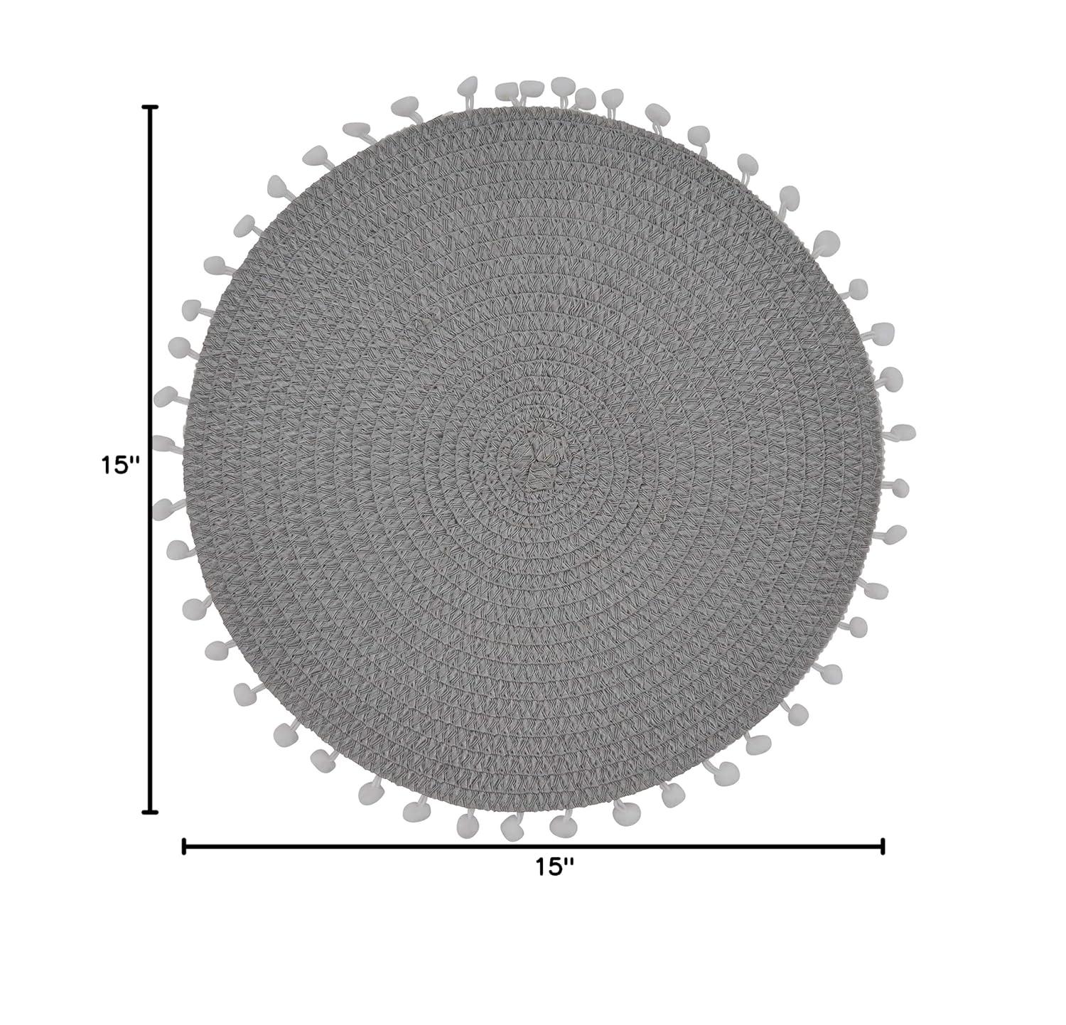 Fennco Styles Pom Pom Textured Placemats 15 Inches Round, Set of 4 – Grey Modern Traycloth Table Mats for Home, Dining Room Décor, Banquets, Indoor & Outdoor and Special Events