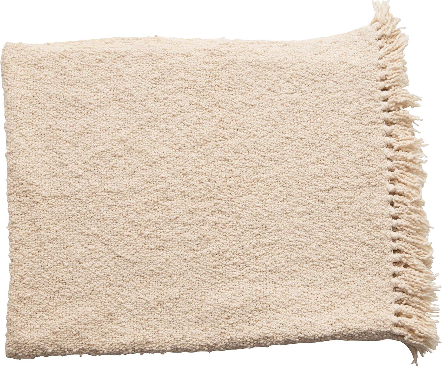 Creative Co-Op Cotton Blend BouclÃÂ© Throw with Fringe, Cream Color