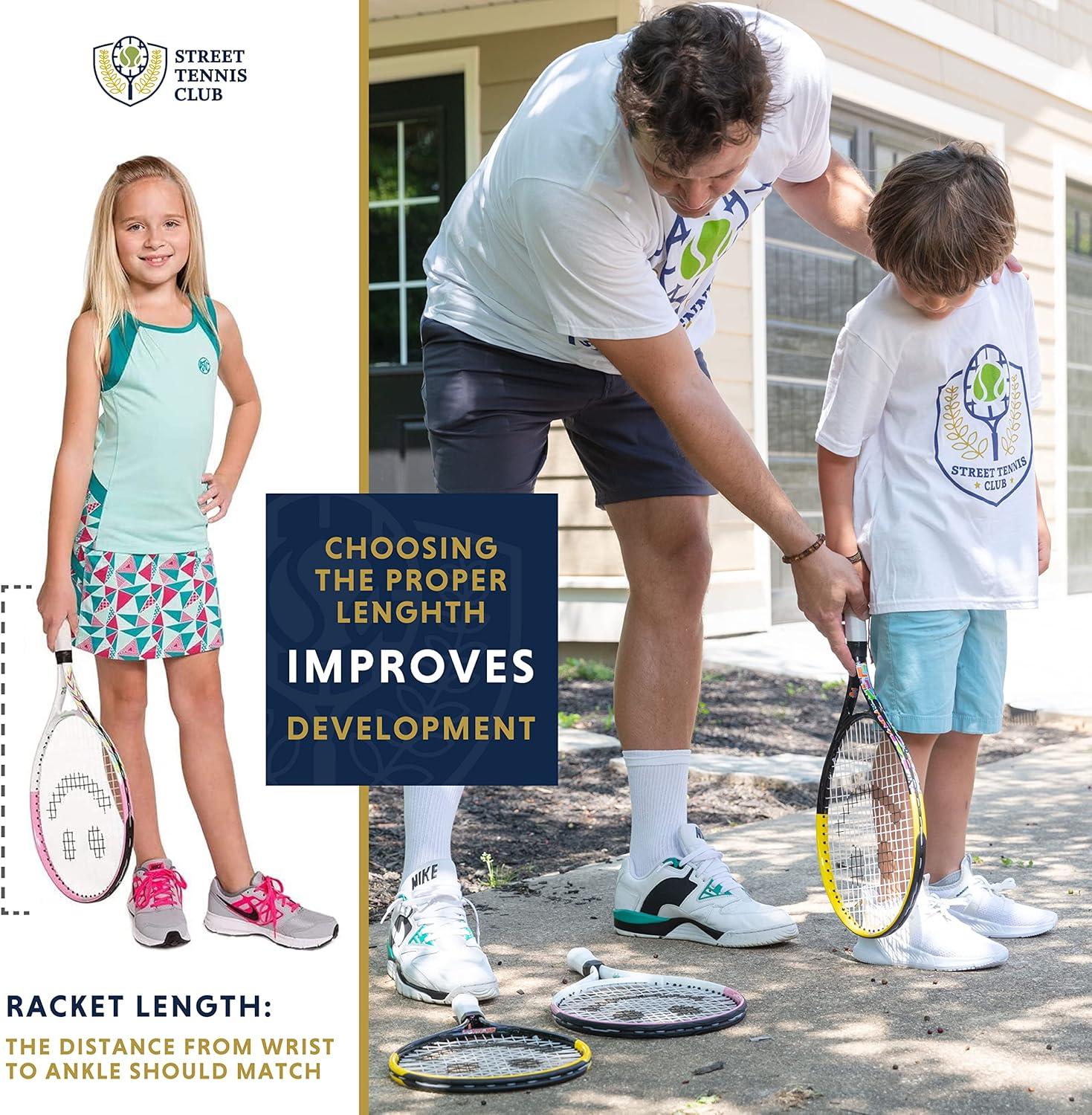 Kids Tennis Racket with Training Videos – Aluminum Youth Tennis Racket with Neoprene Handle for Children Age 5-12 – Learn Faster and Play Better by Street Tennis Club
