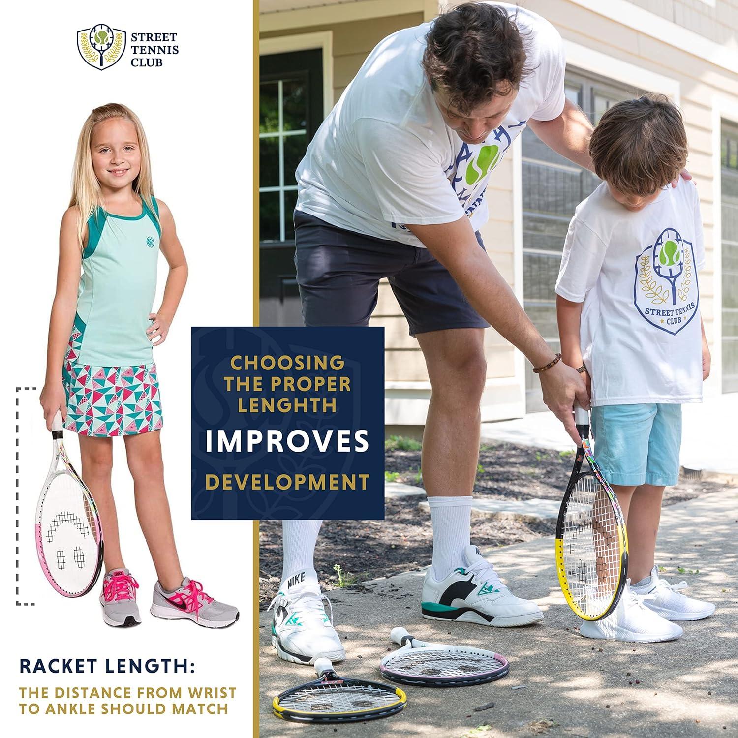 Kids Tennis Racket with Training Videos – Aluminum Youth Tennis Racket with Neoprene Handle for Children Age 5-12 – Learn Faster and Play Better by Street Tennis Club