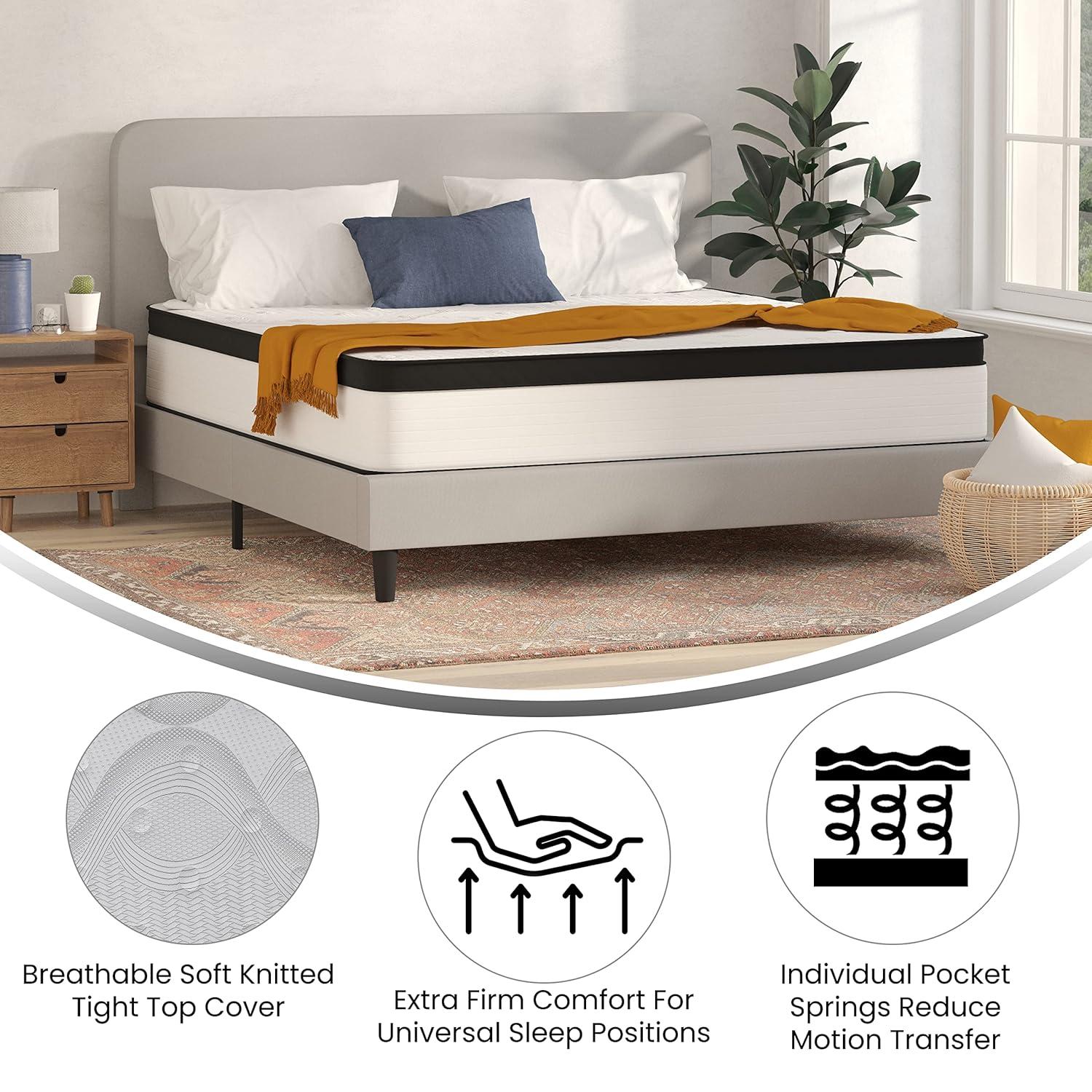 Merrick Lane 12 Inch Extra Firm Twin Hybrid Pocket Spring & CertiPUR-US Certified Foam Mattress in a Box