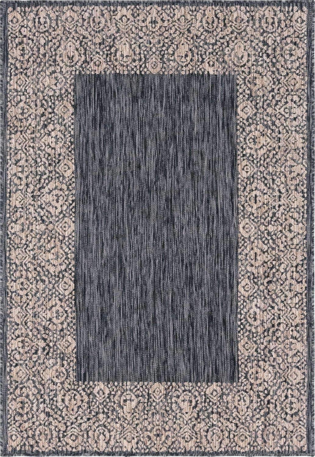 Charcoal Gray Floral Synthetic 4' x 6' Outdoor Area Rug