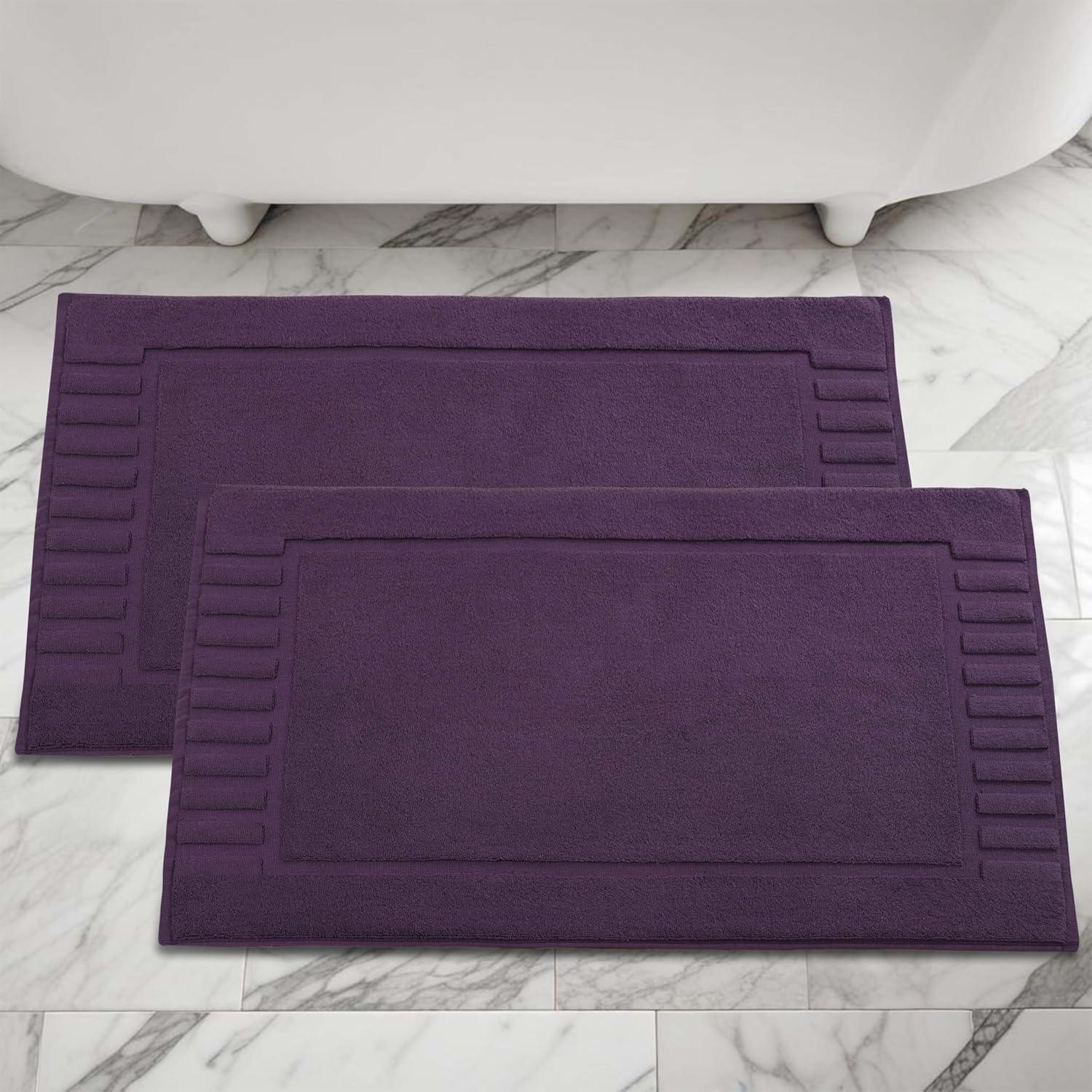 Superior Leo Cotton Geometric Border Bath Mat, 22" x 35", Set of 2, Eggplant
