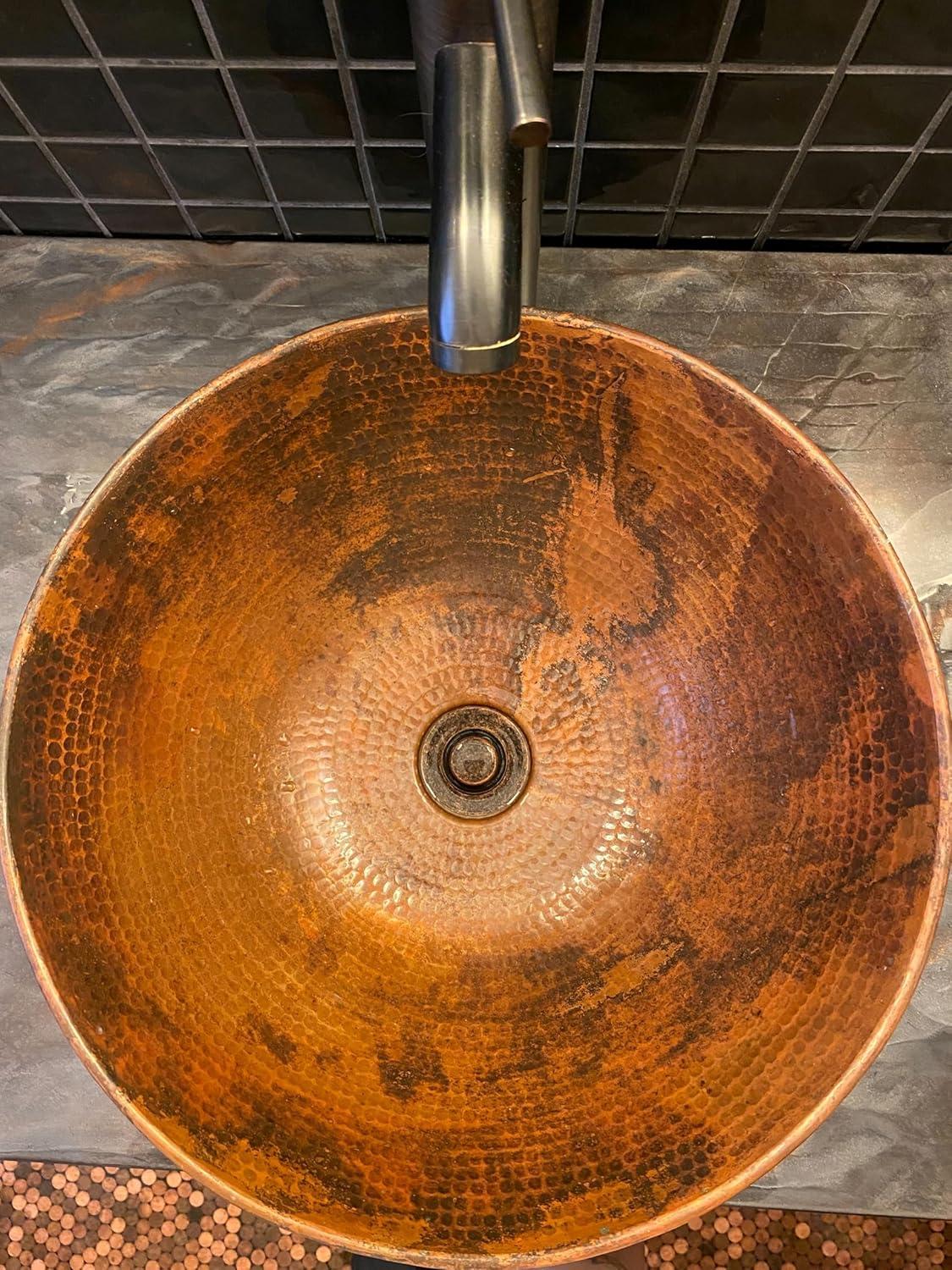 14"Round Copper Vessel Bathroom Sink