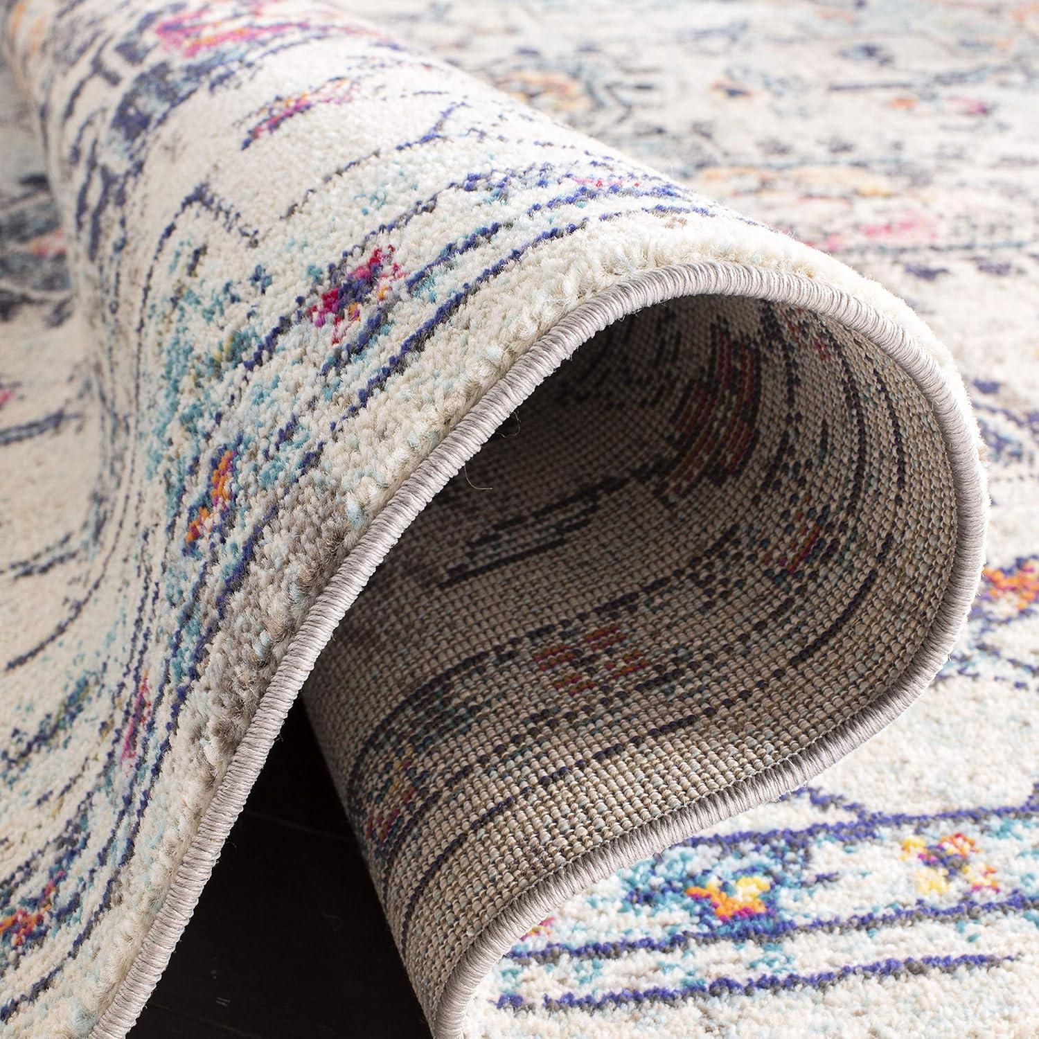 SAFAVIEH Madison Dalia Vintage Traditional Area Rug, Cream/Blue, 5' x 5' Round