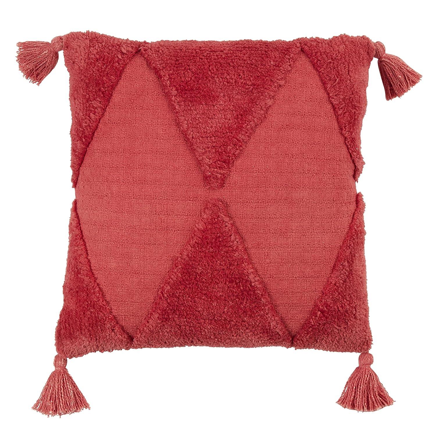 Saro Lifestyle Tassel Design Tufted Diamond Throw Pillow With Poly Filling, Rust, 18" x 18"