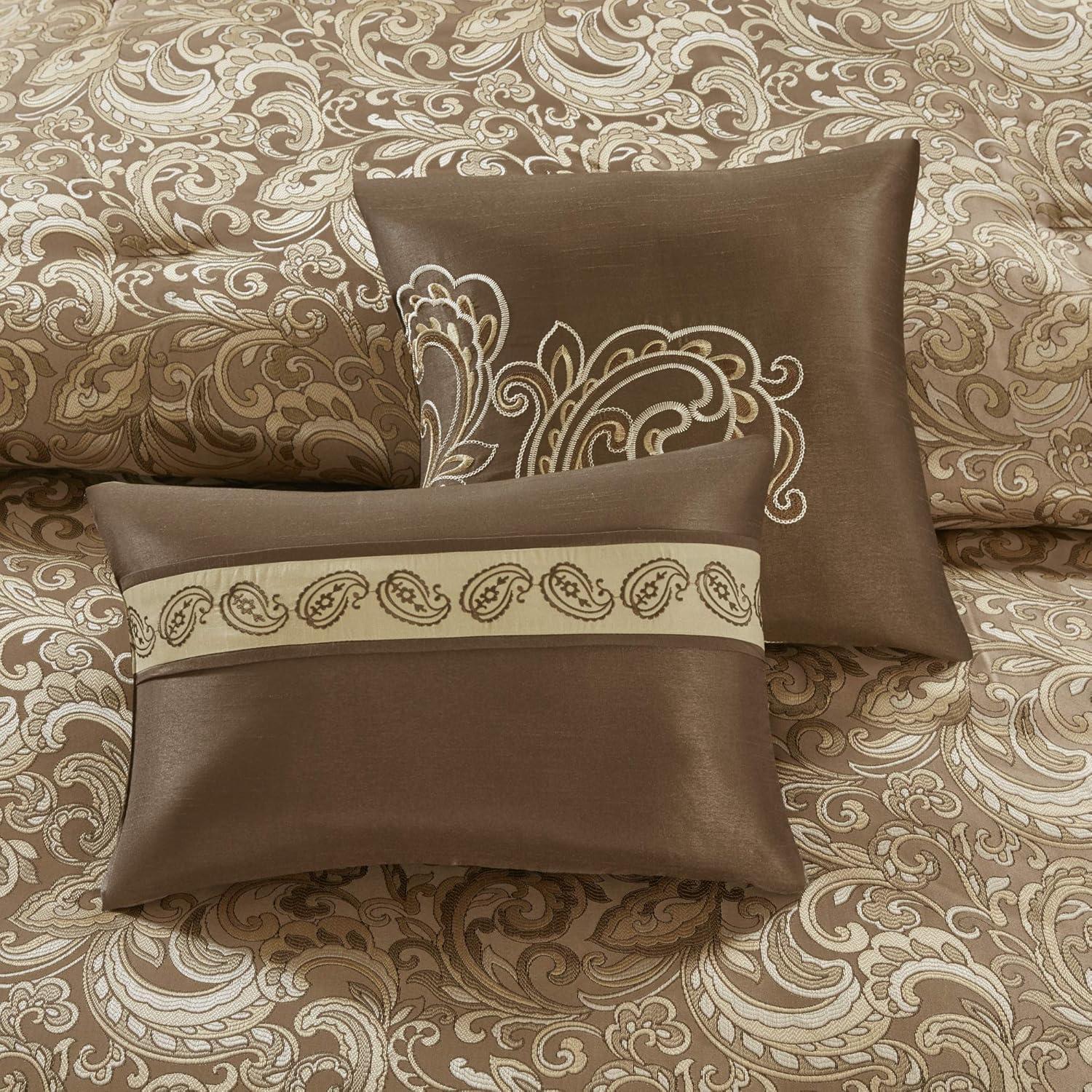 California King Brown Microfiber Paisley Comforter Set with Curtains