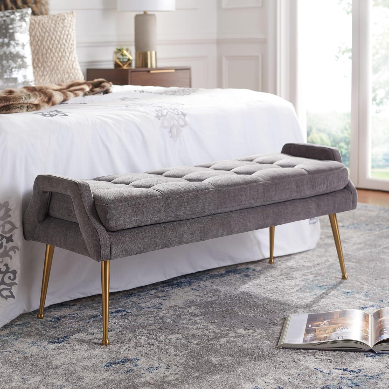 SAFAVIEH Everdeen Tufted Modern Glam Bench, Charcoal/Gold