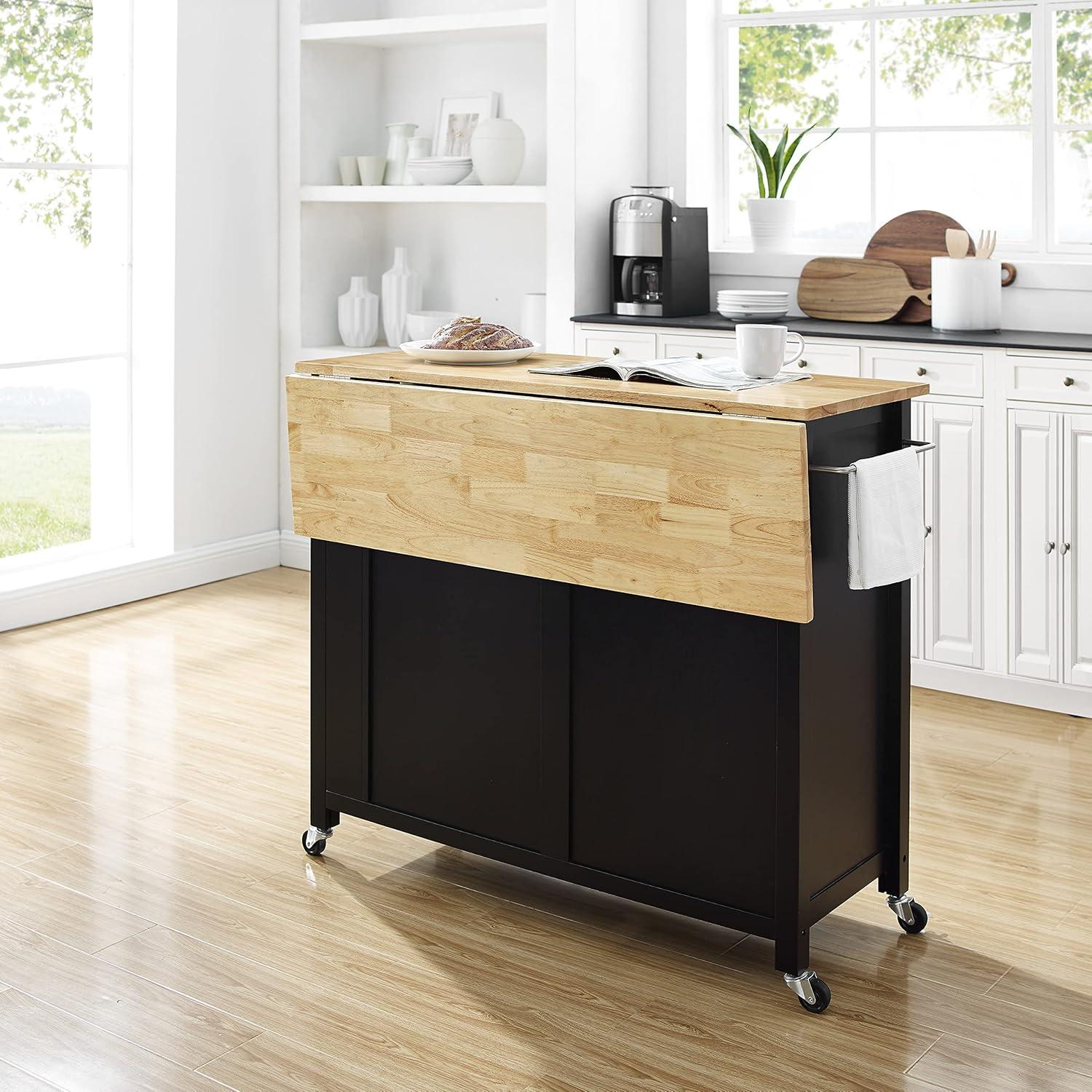 Crosley Furniture Savannah Wood Top Drop Leaf Kitchen Island/Cart in Black