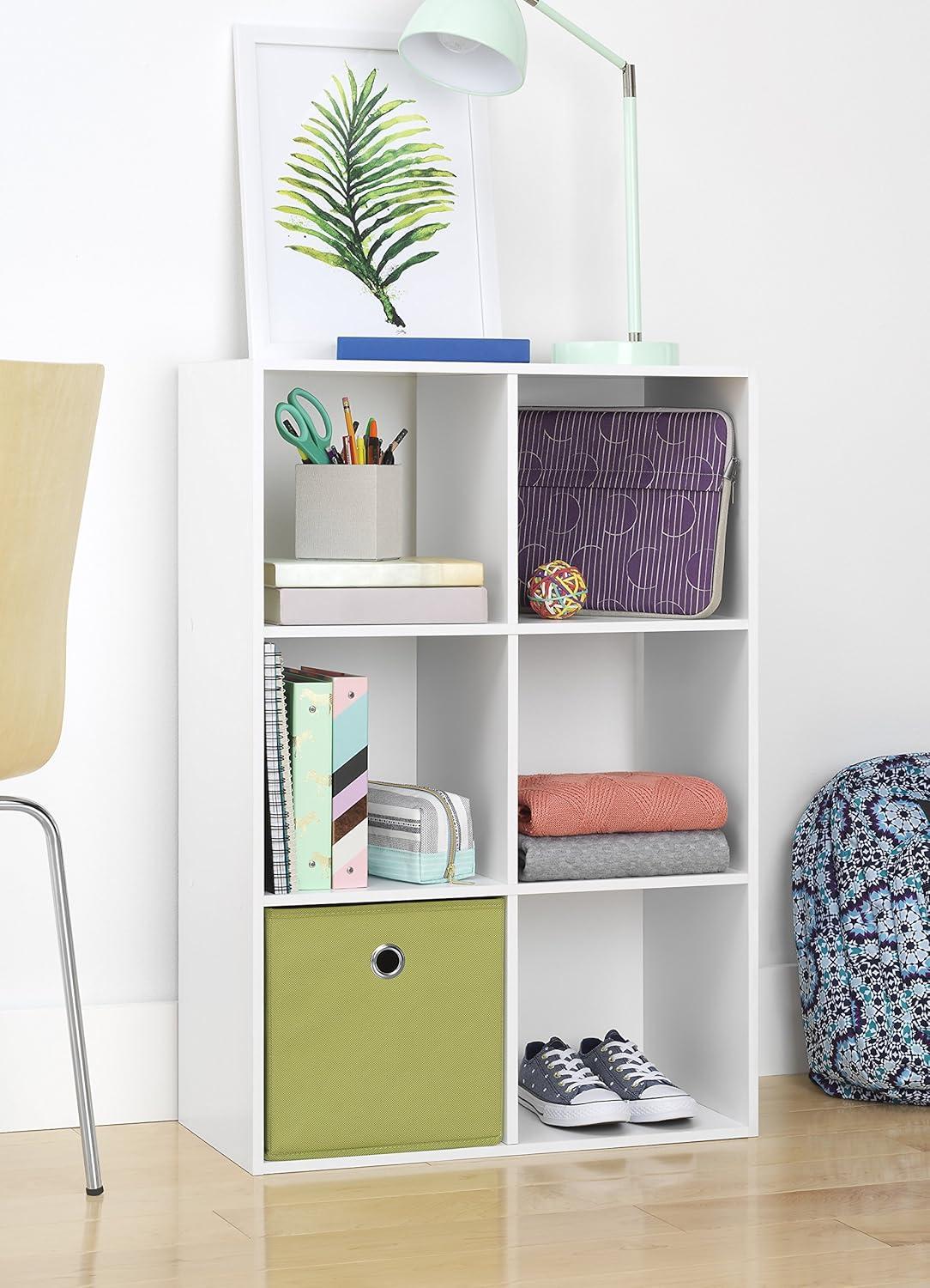 White 6-Cube Organizer with Shelves and Back Panels