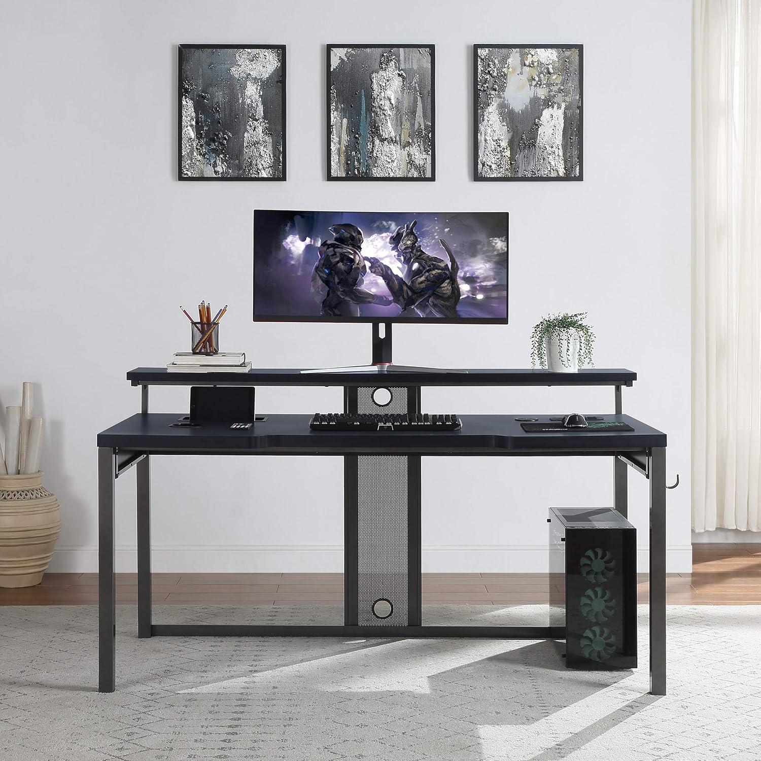 Adaptor 63" Gaming Desk in Black Steel Metal