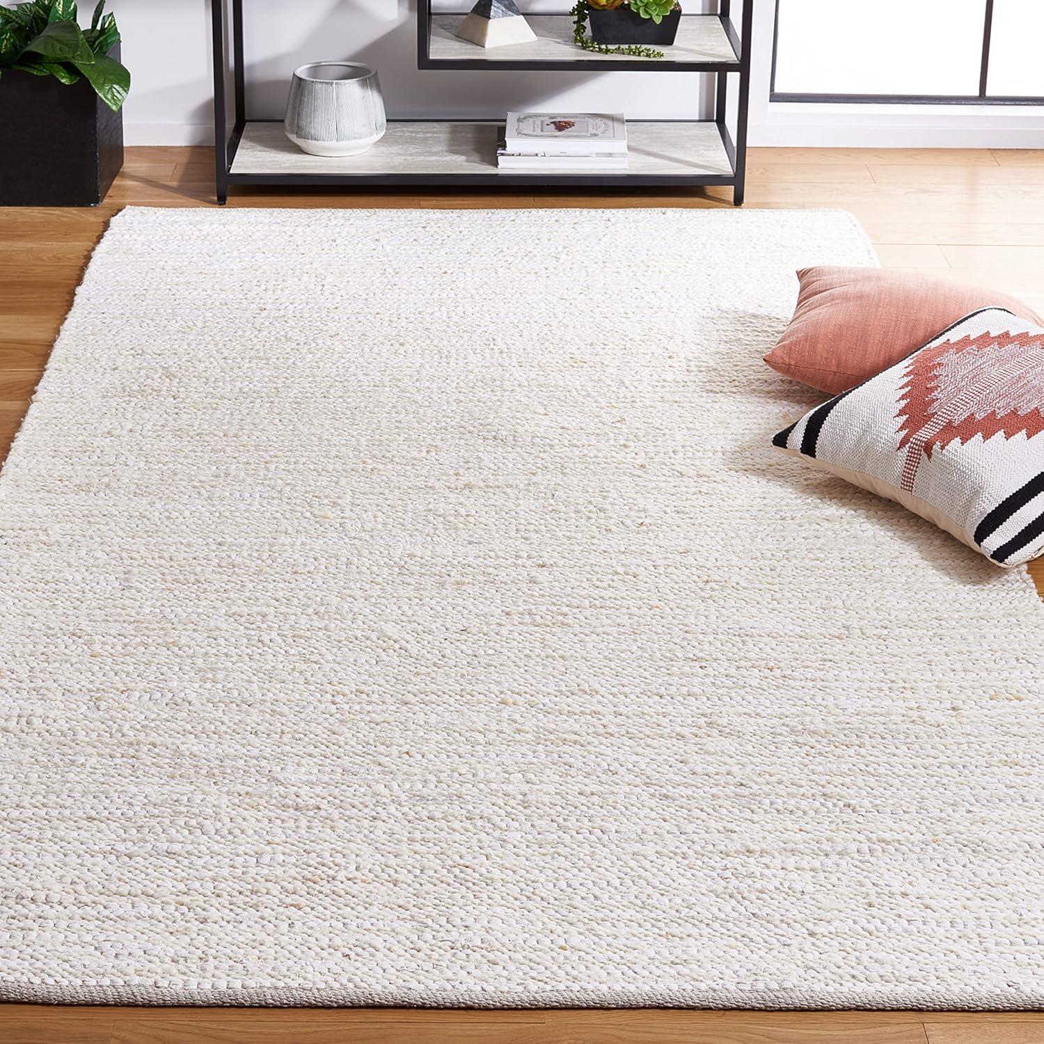 Ivory Beige 5' x 8' Handmade Wool Flat Weave Rug