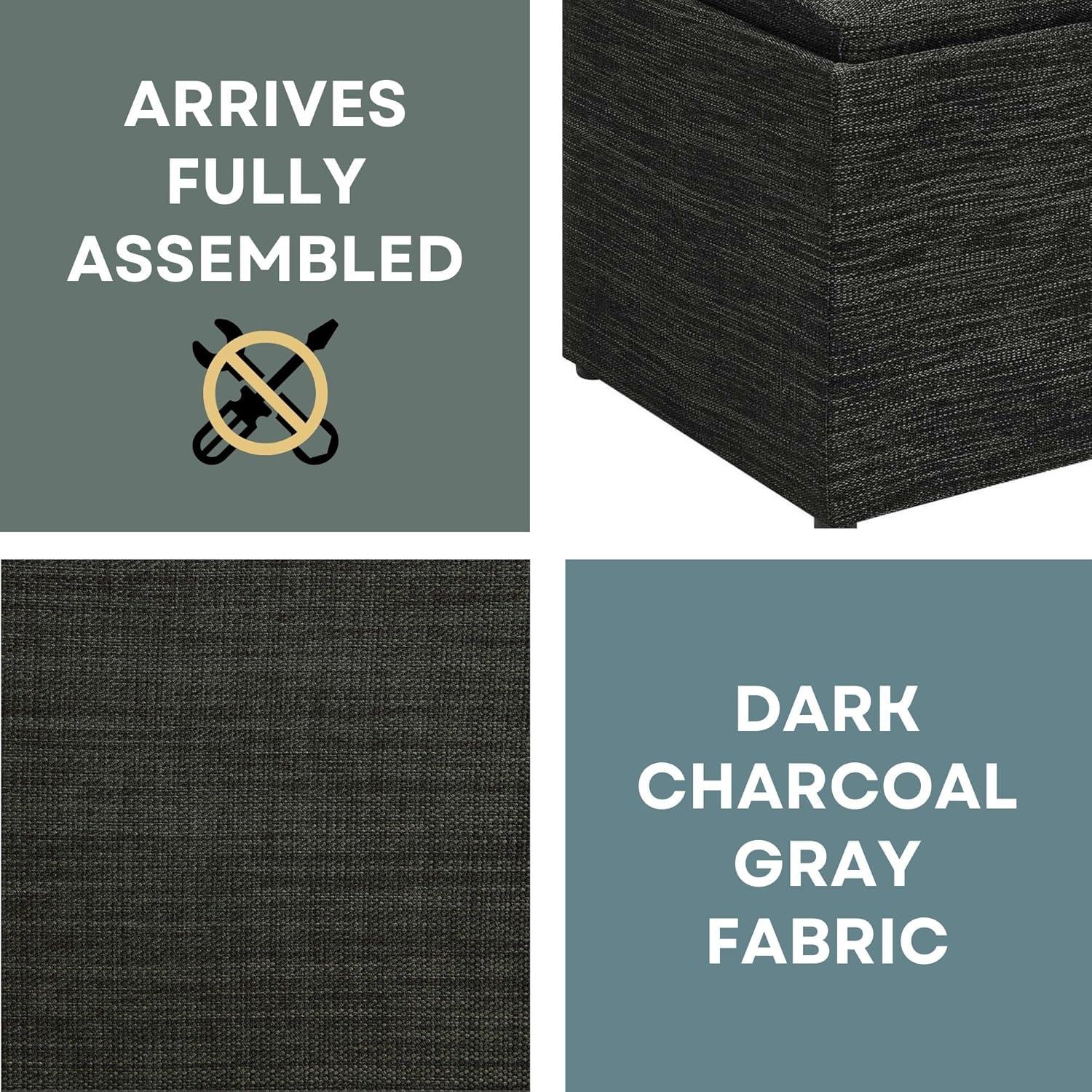 Convenience Concepts Designs4Comfort Accent Storage Ottoman with Reversible Tray, Dark Charcoal Gray Fabric