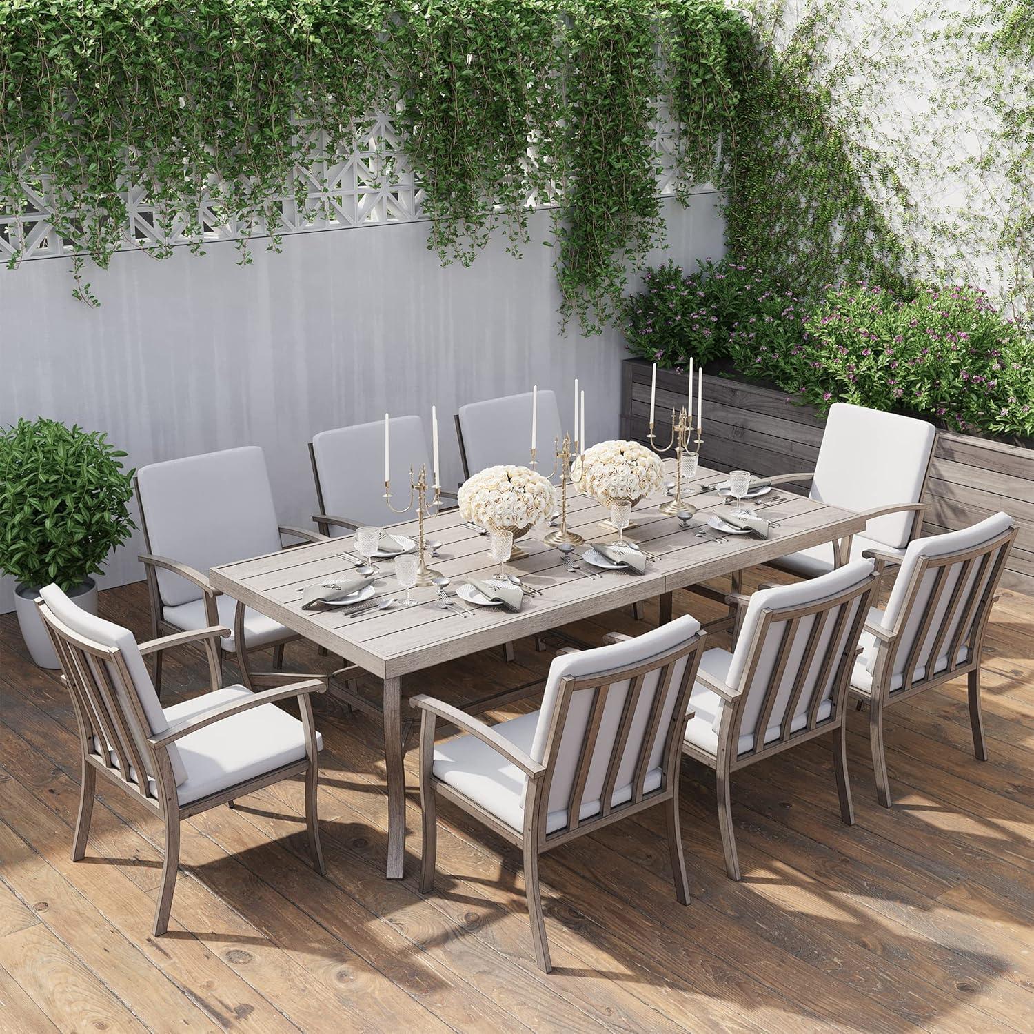 Gray Aluminum 9-Piece Outdoor Dining Set with Cushions