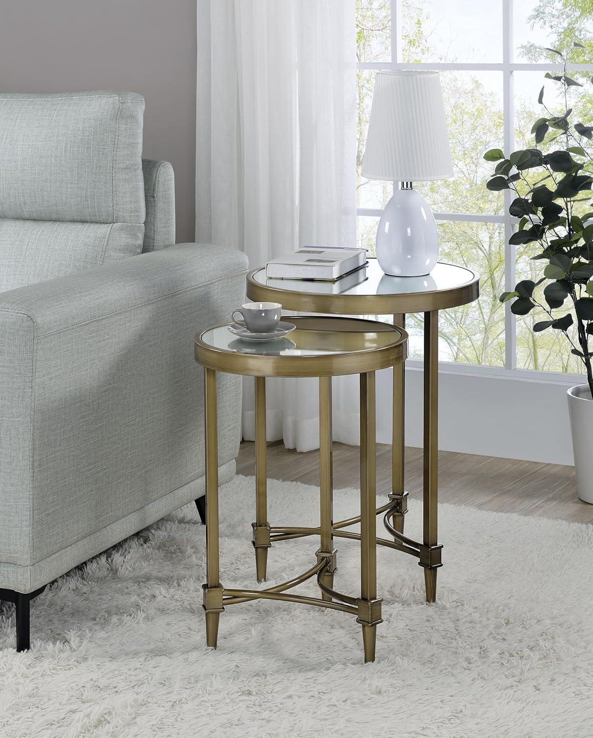 Aditya Round Mirrored Glass and Antique Brass Nesting Tables