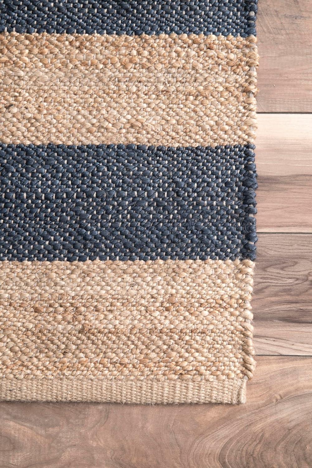 Nuloom Alisia Flatweave Striped Jute Area Rug, Runner 2' 6" x 8', Denim