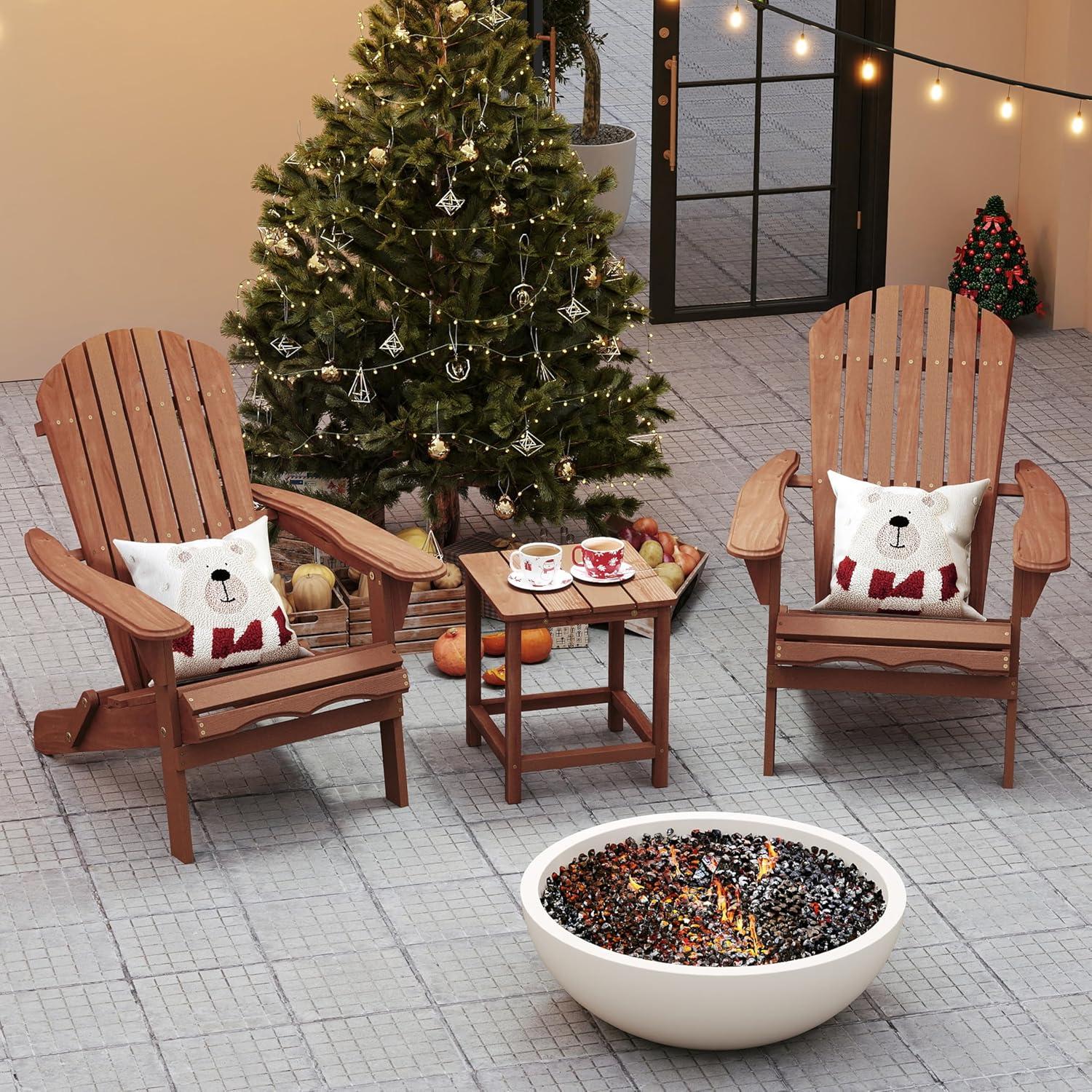 Rustic Brown Wooden Folding Adirondack Chair for Outdoor Patio