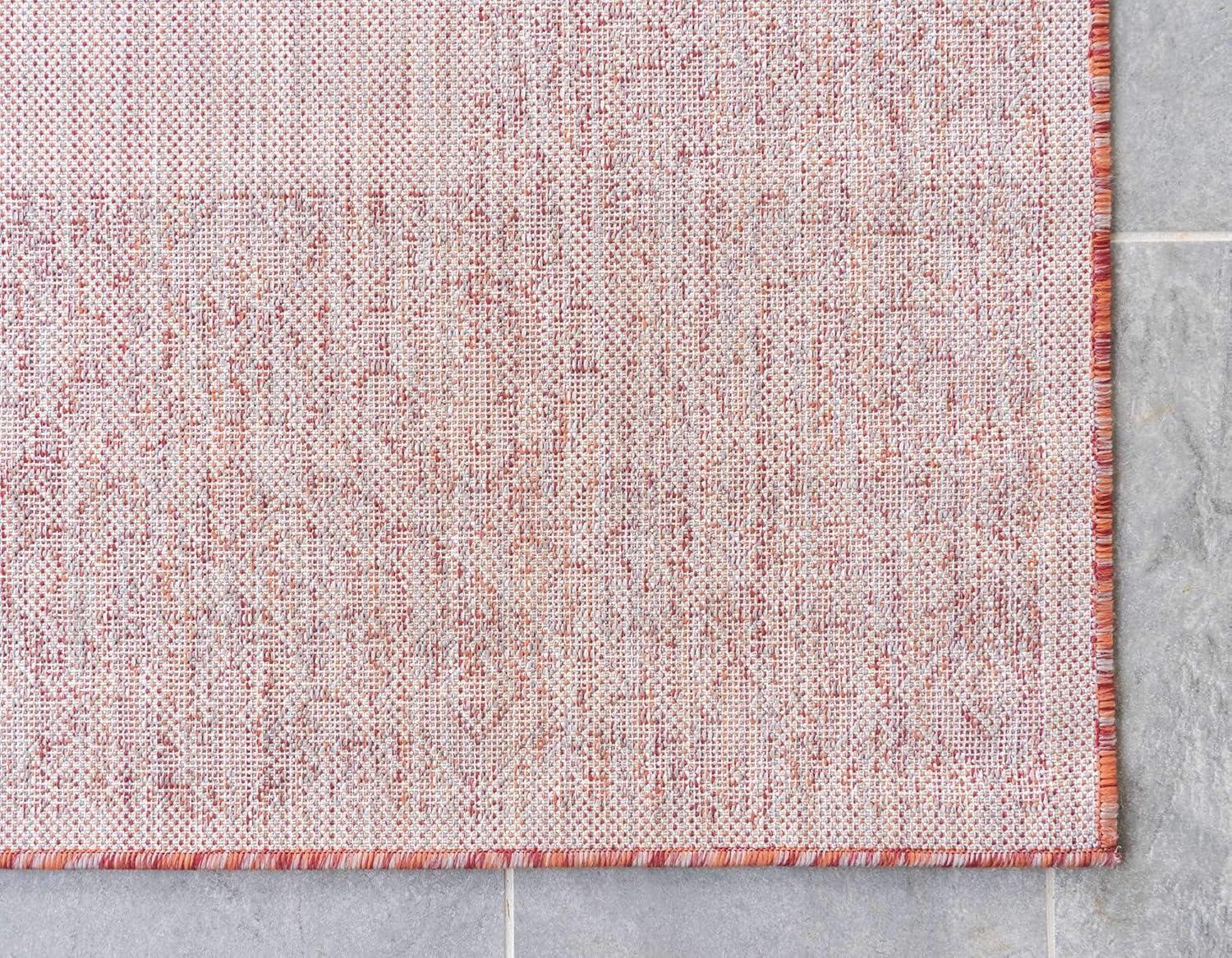 Unique Loom 5' 3 x 8' 0 Rectangle Indoor/Outdoor Border Rust Red Area Rug