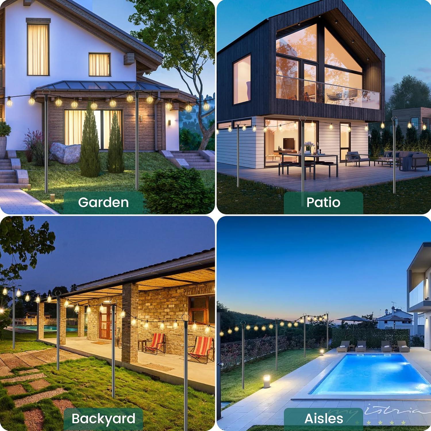 2 Pack String Light Poles,10 Ft Light Poles for Outside String Lights,Outdoor Lights Pole with Fork,Metal Poles Stand for Patio Deck Backyard