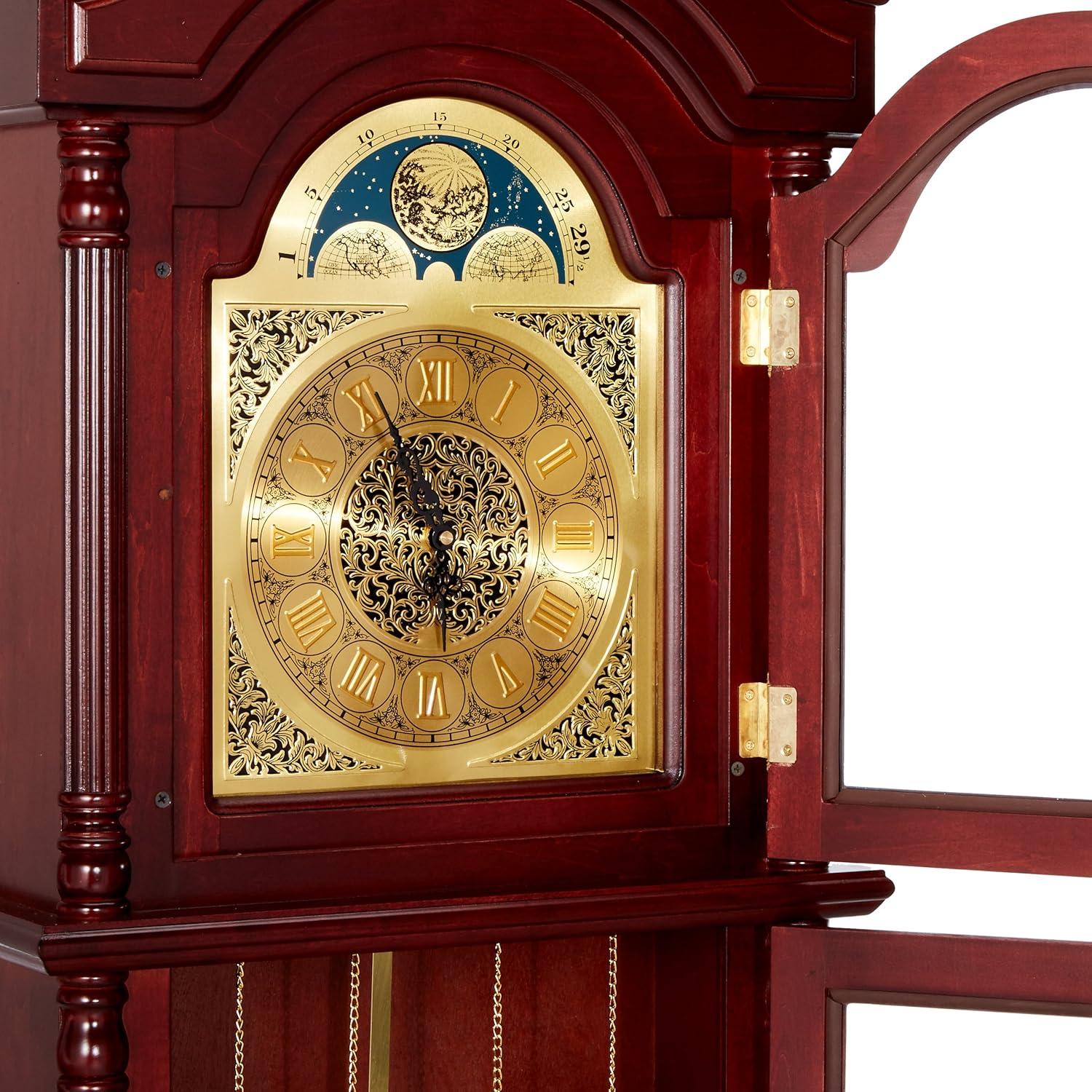 Cherry Brown Traditional Grandfather Clock with Gold Pendulum