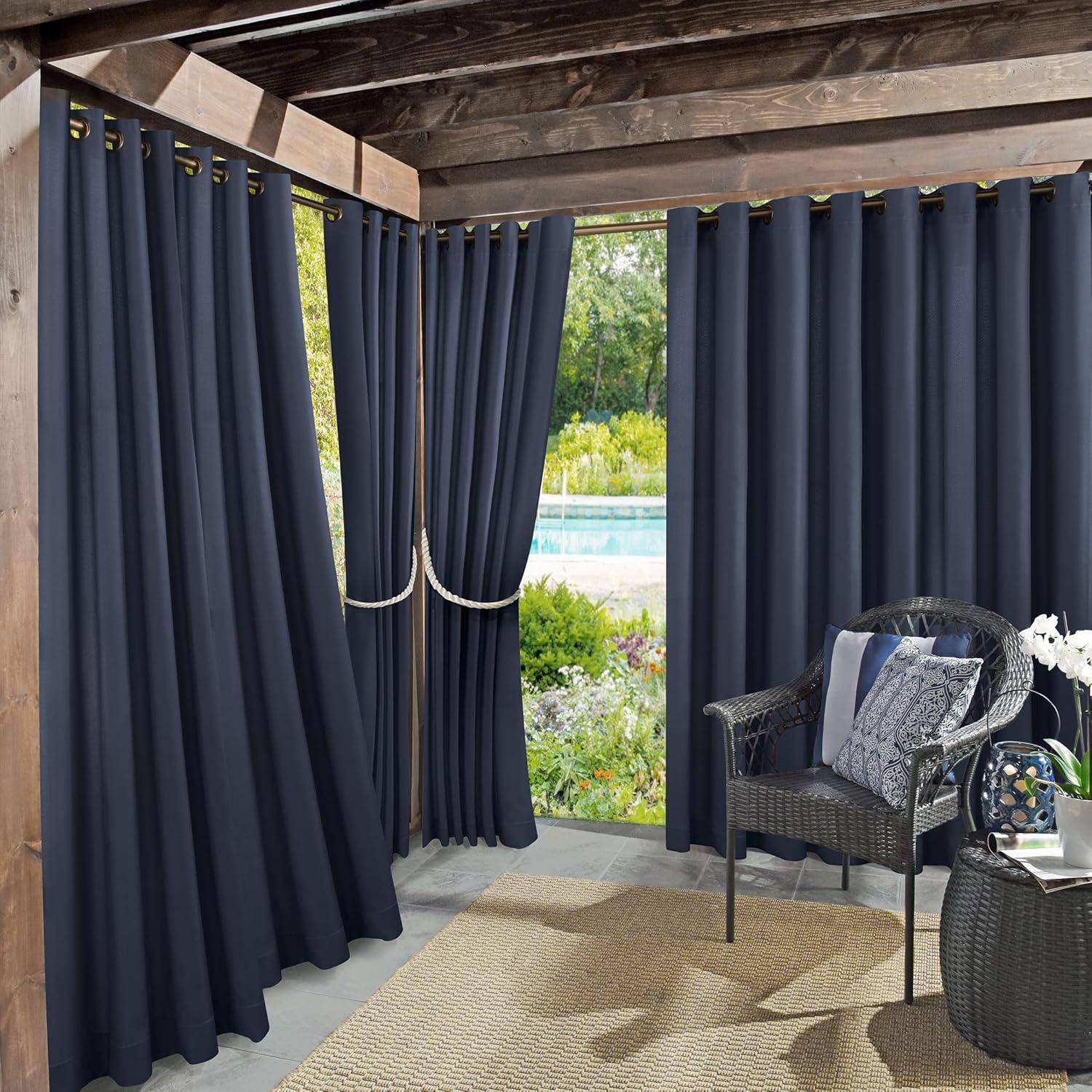 84"x54" Sailor Indoor/Outdoor UV Protectant Room Darkening Grommet Top Curtain Panel Dark Blue - Sun Zero: Living Room & Outdoor Use