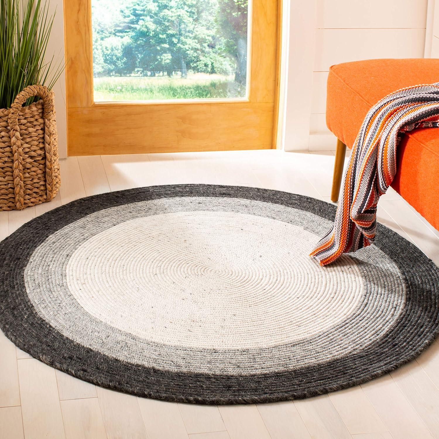 Ivory Wool 7' Round Braided Handmade Reversible Rug