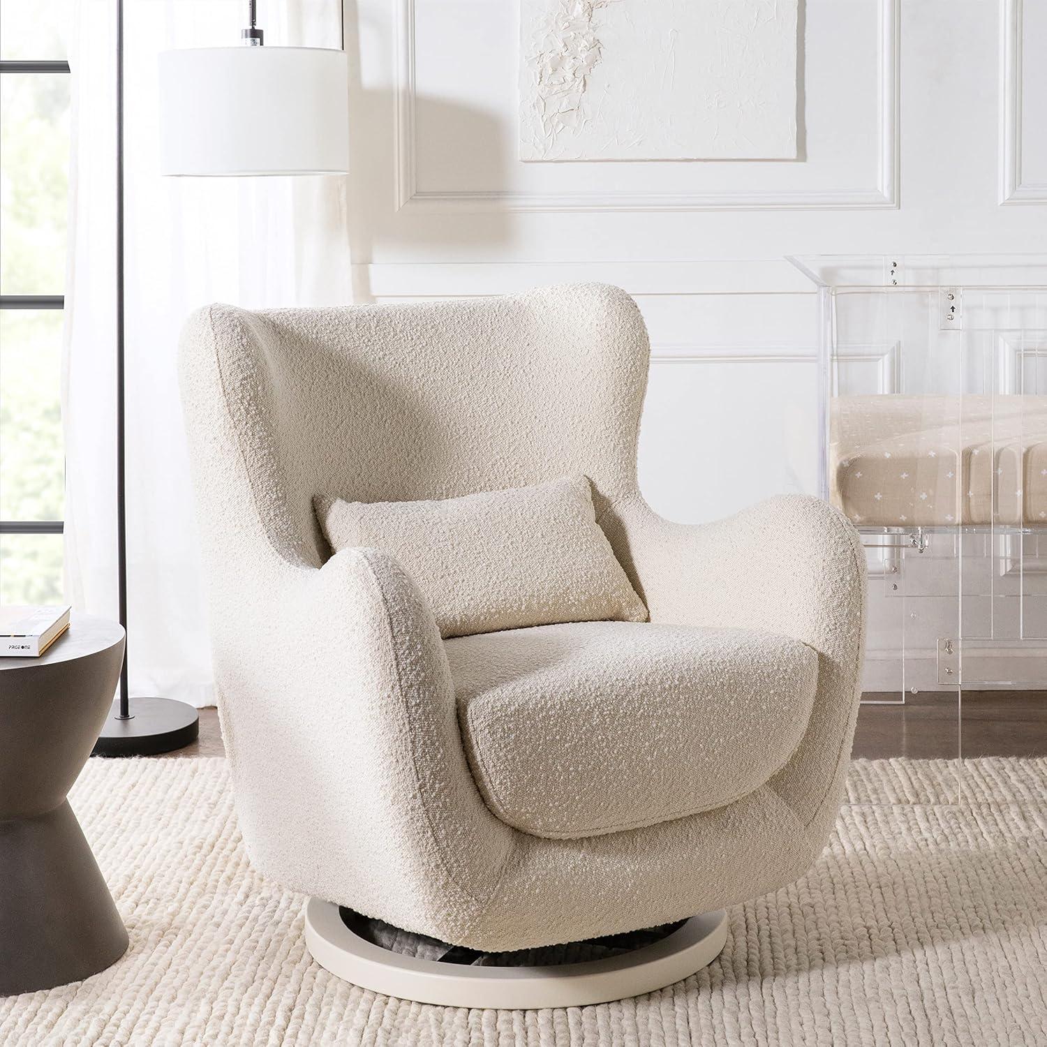 Babyletto x Nursery Works Solstice Ivory Boucle Nursery Glider Chair with Ivory Wood Base