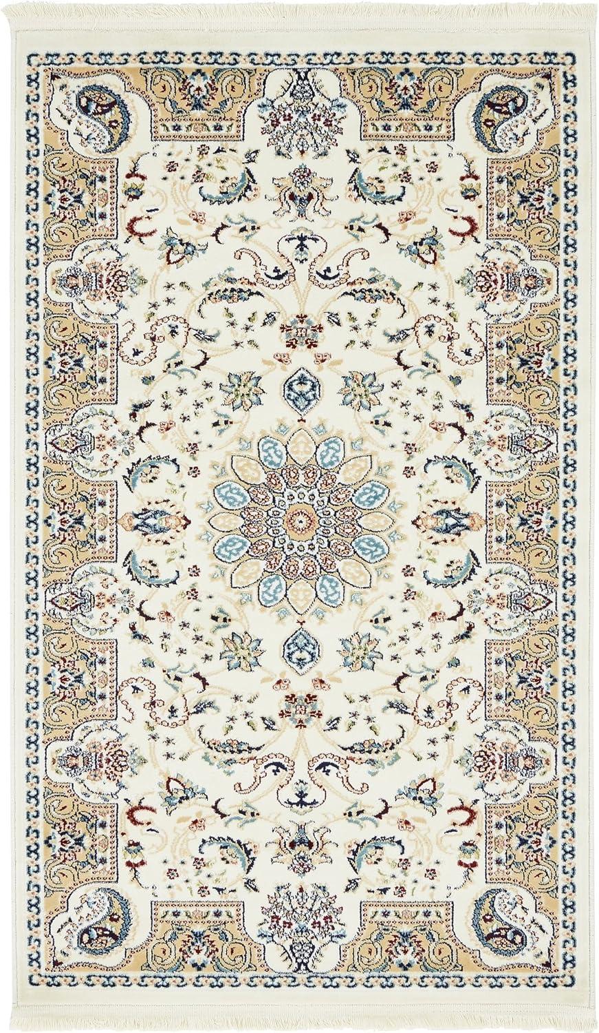 Rugs.com Rabia Collection Rug – 3' x 5' Ivory Low Rug Perfect For Entryways, Kitchens, Breakfast Nooks, Accent Pieces