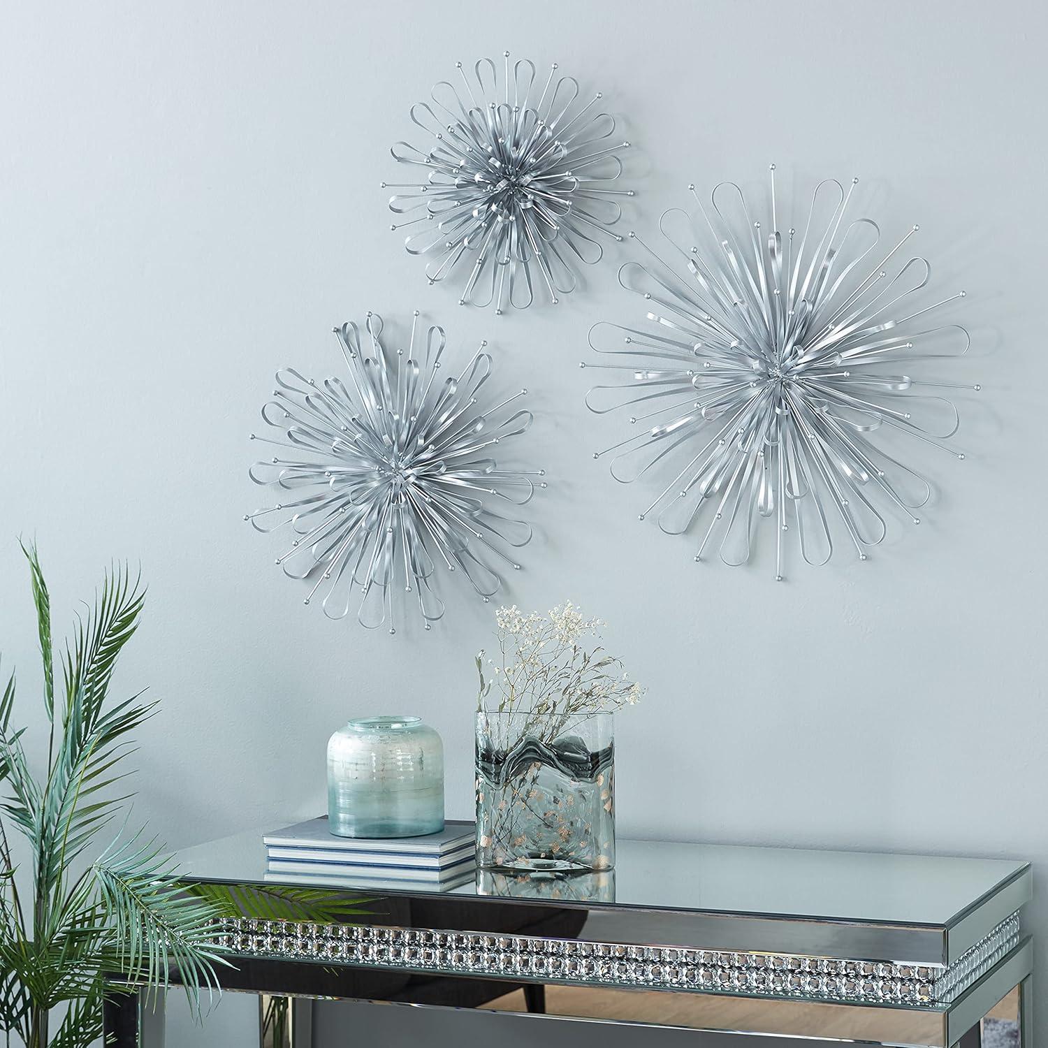 Silver Metal Starburst Wall Sculpture Set of Three