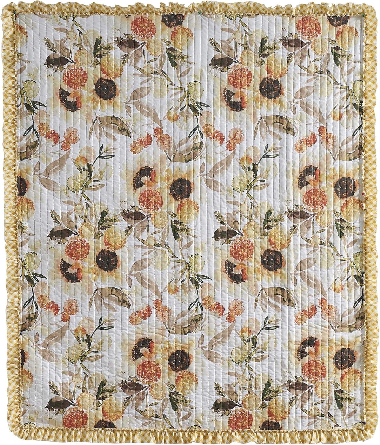 Greenland Home Fashions Somerset Sunflower Reversible Quilted Throw with Gingham Ruffles