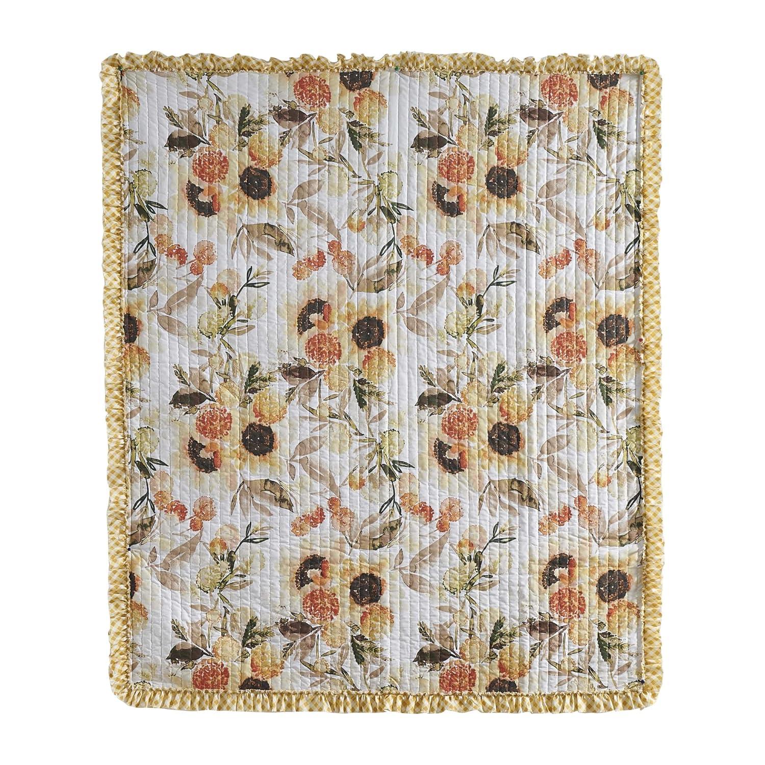 Greenland Home Fashions Somerset Sunflower Reversible Quilted Throw with Gingham Ruffles